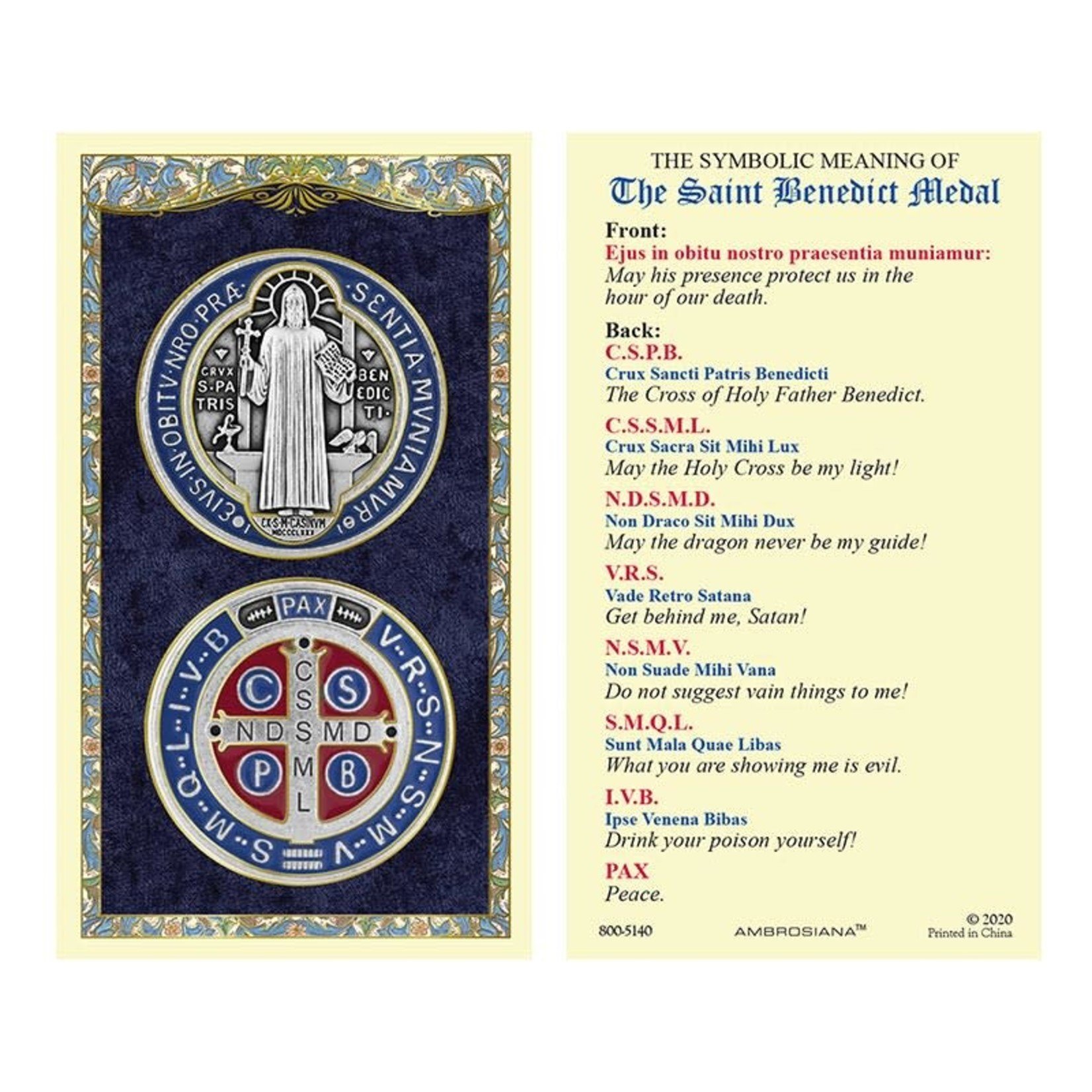 Prayer Card St Benedict Medal Symbols St. Paul's Catholic Books & Gifts