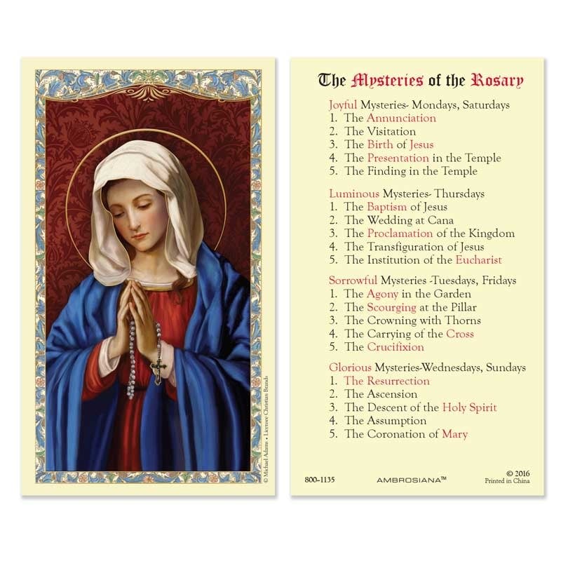 The Mysteries of the Rosary Prayer Card - St. Paul's Catholic Books & Gifts