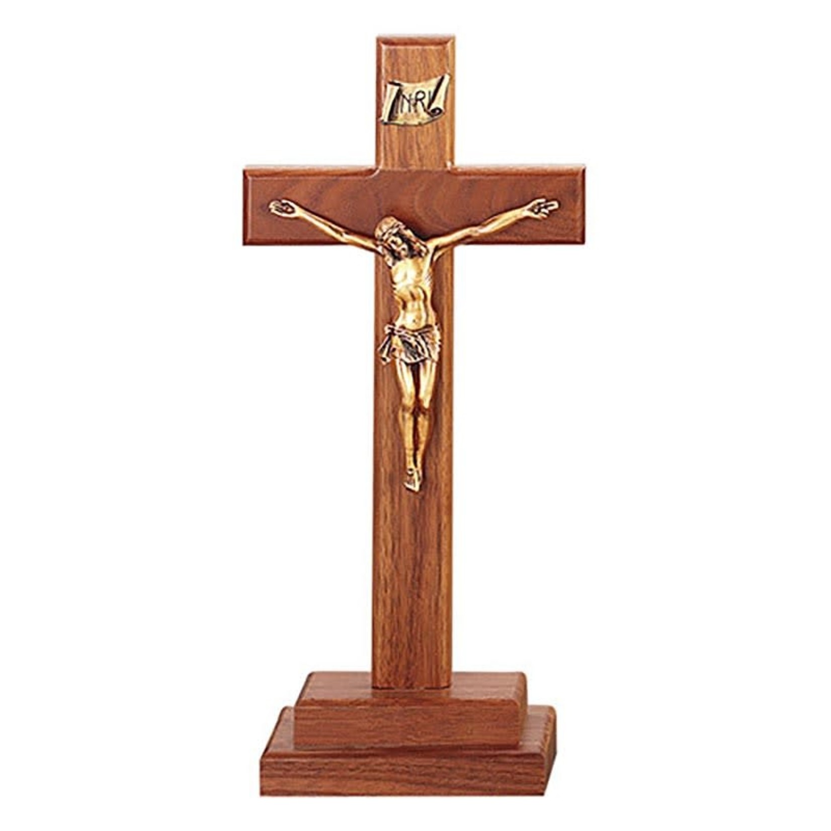 Standing Crucifix Walnut Antique Gold 13"