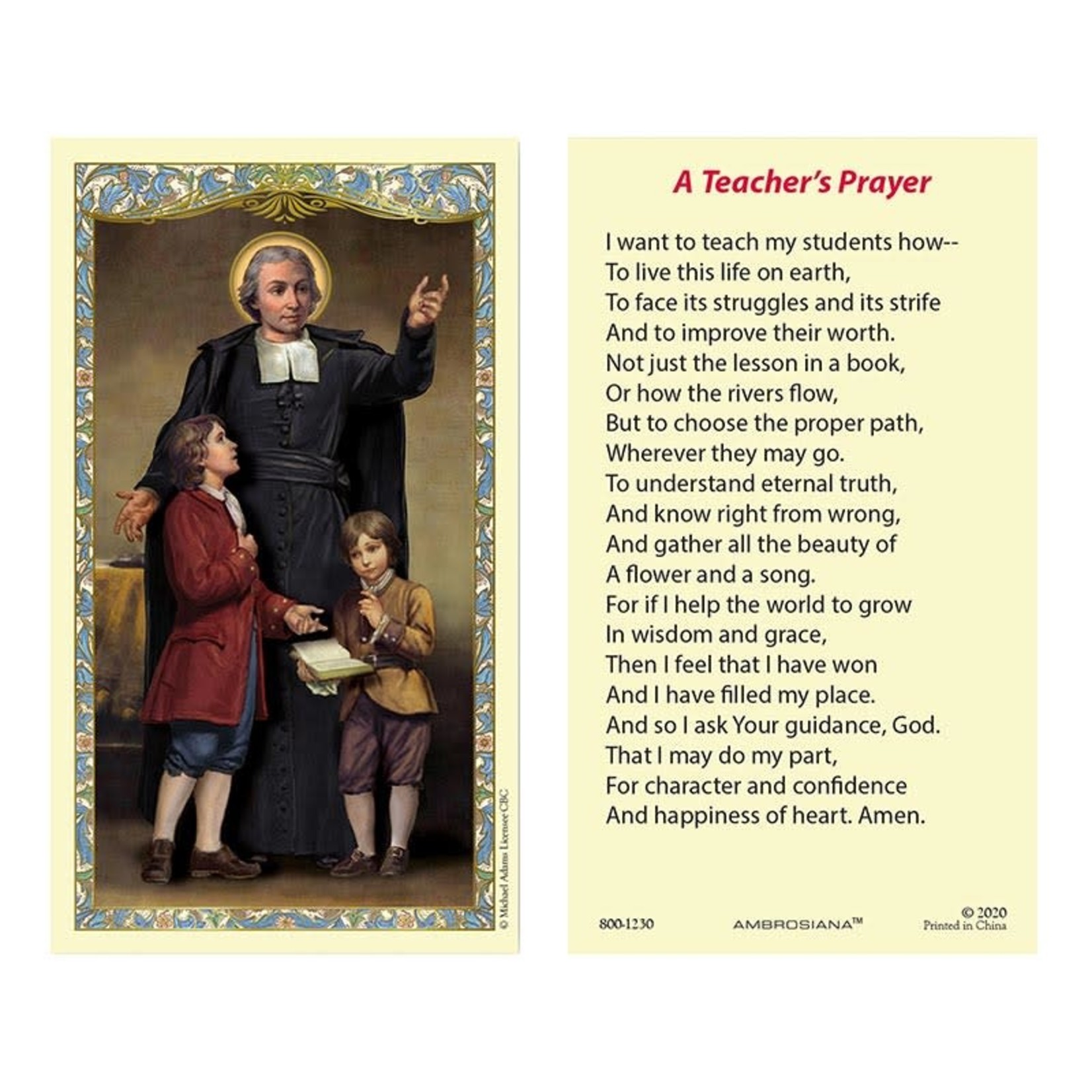 Prayer Card A Teacher's Prayer