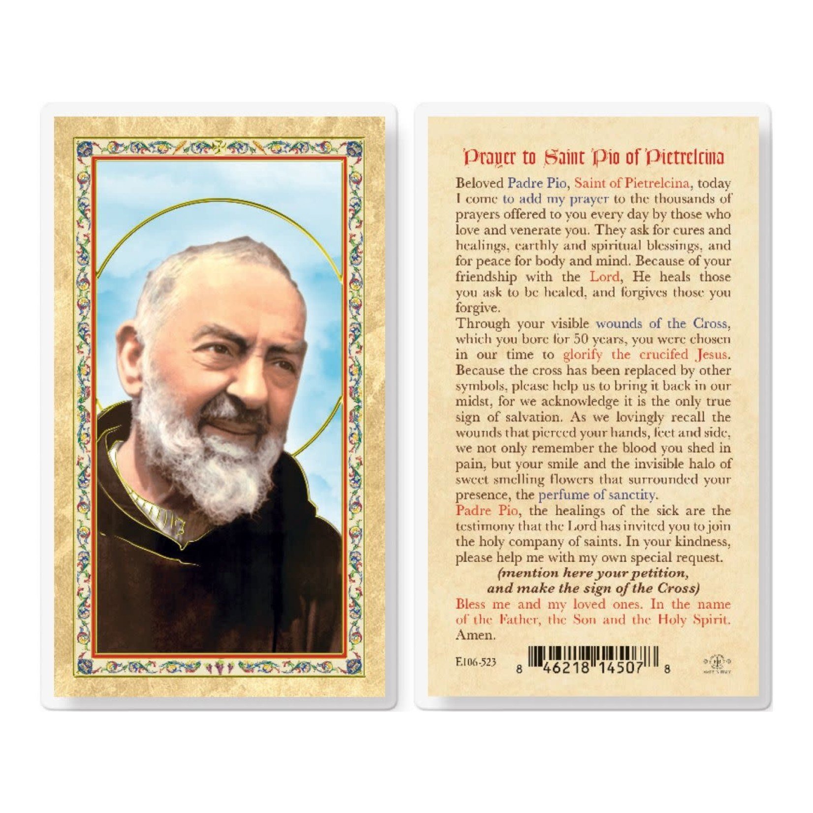 Prayer Card St Padre Pio of Pietrelcina St. Paul's Catholic Books & Gifts