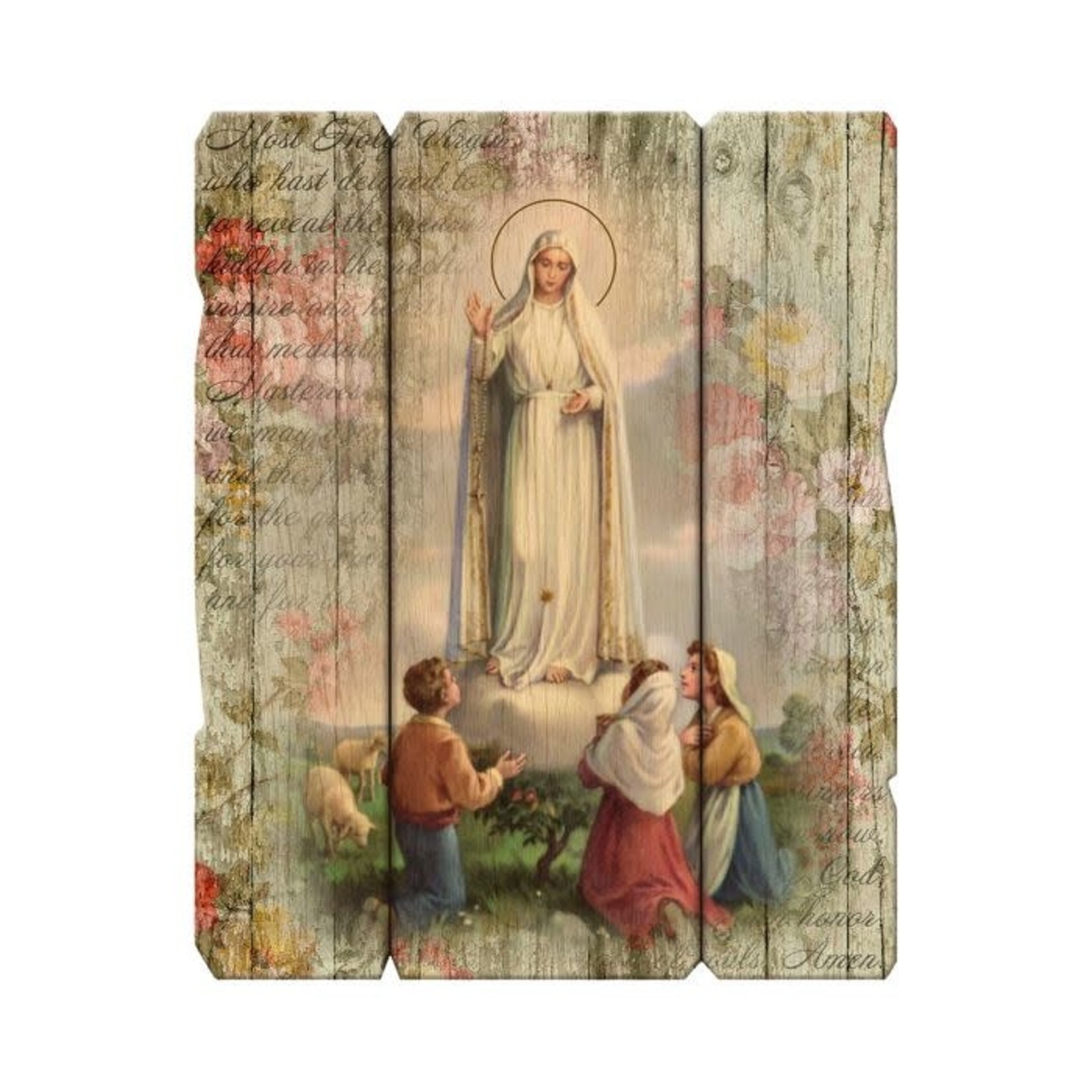 Our Lady of Fatima with Children Wood Plaque