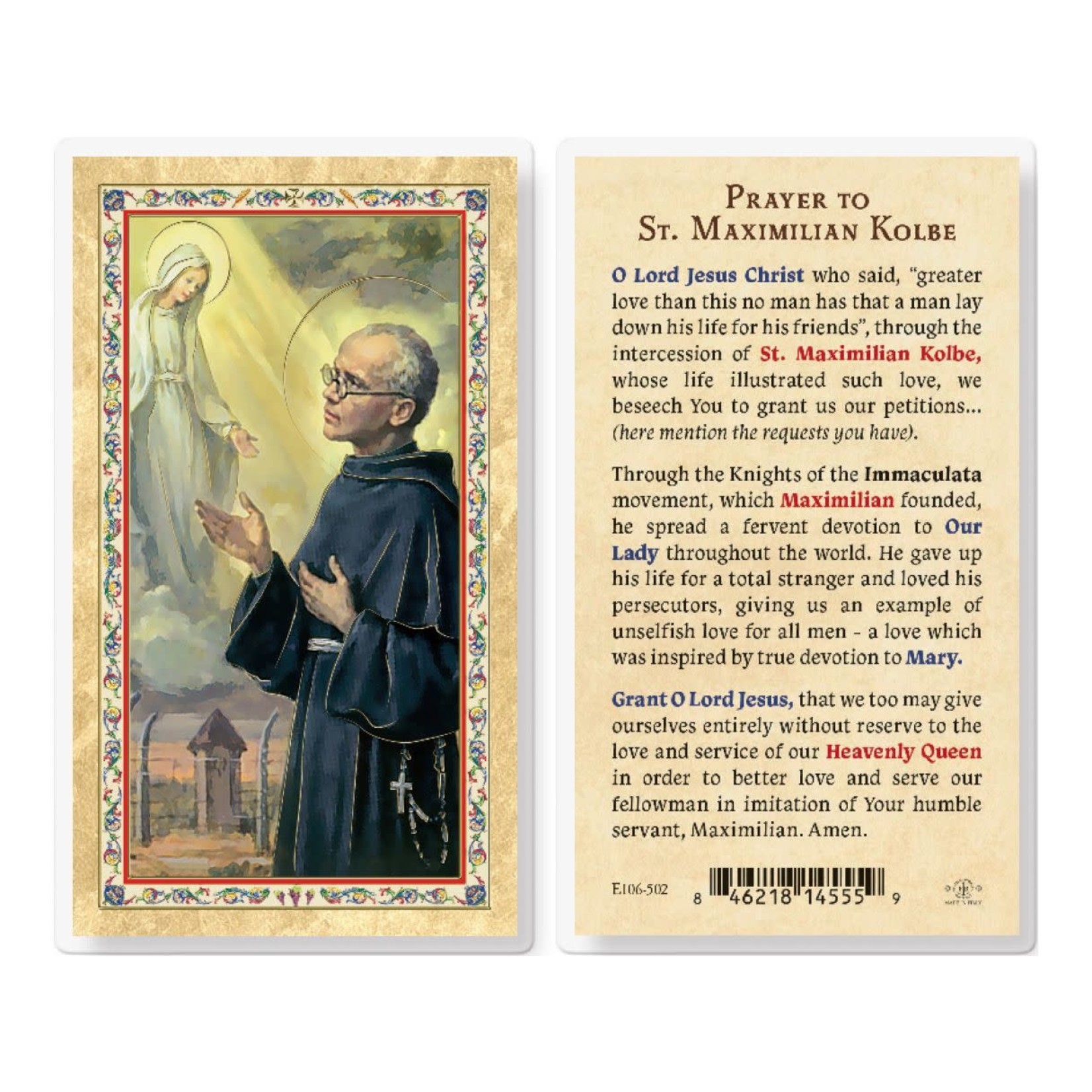 St Maximilian Kolbe Prayer Card
