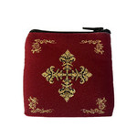 Small Red Tapestry Pouch with Cross