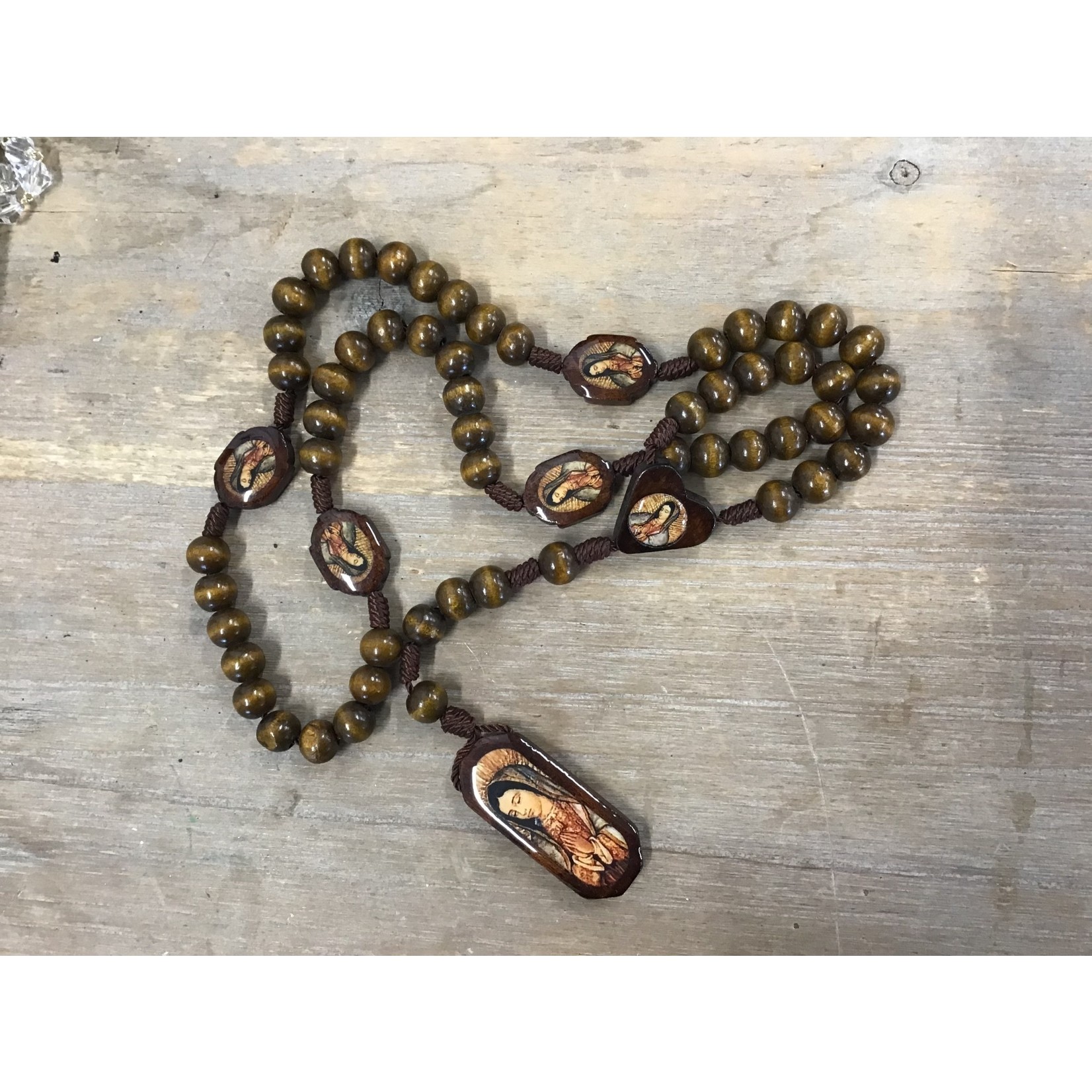 Our Lady of Guadalupe Brown Wood Bead Rosary