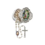 Guardian Angel White Rosary with Metal Case