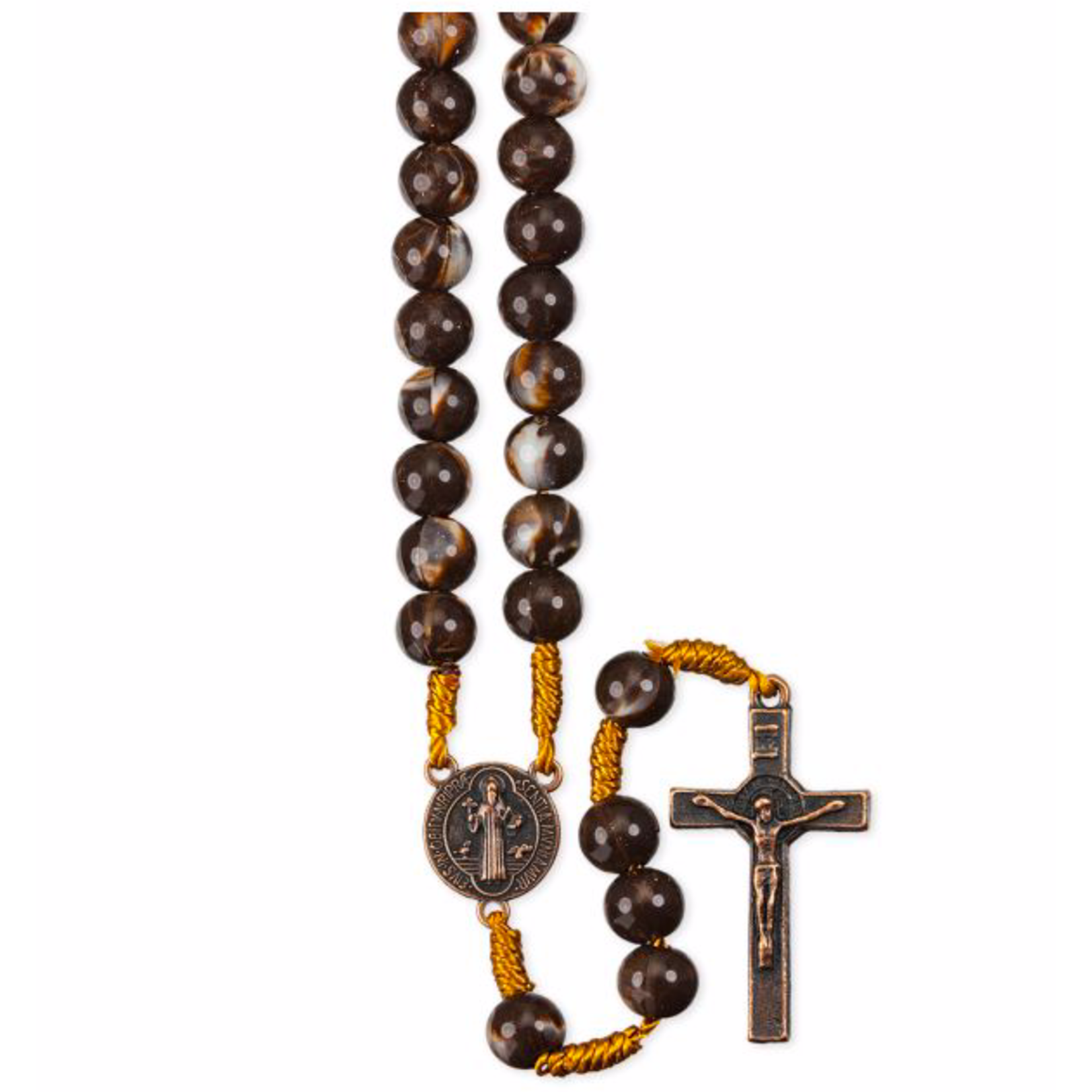 Brown Marble Bead Saint Benedict Rosary Corded