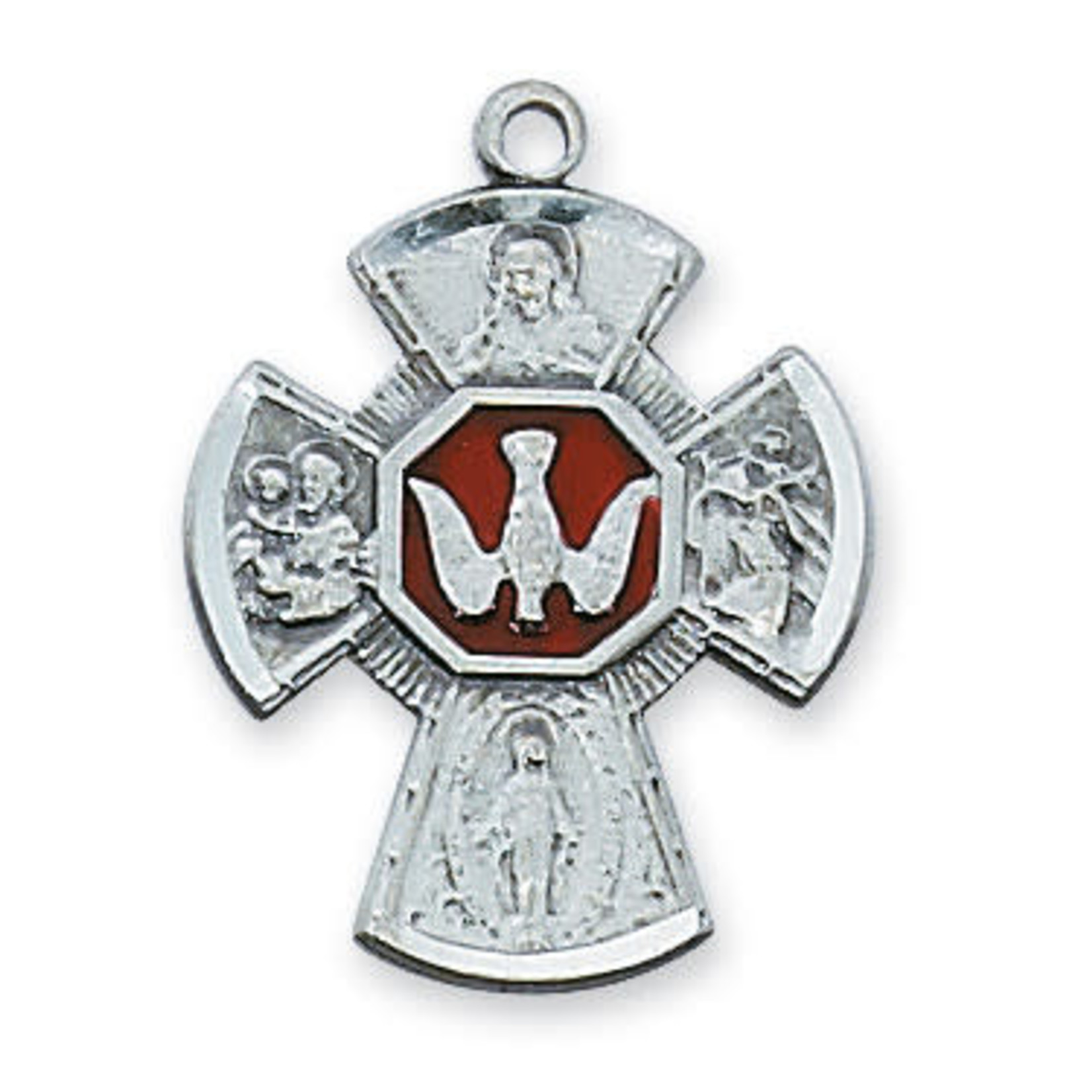 Sterling Silver 4-Way Medal with Red LMG5ES