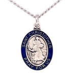 Sterling Saint Christopher Medal with Blue Inlay L830