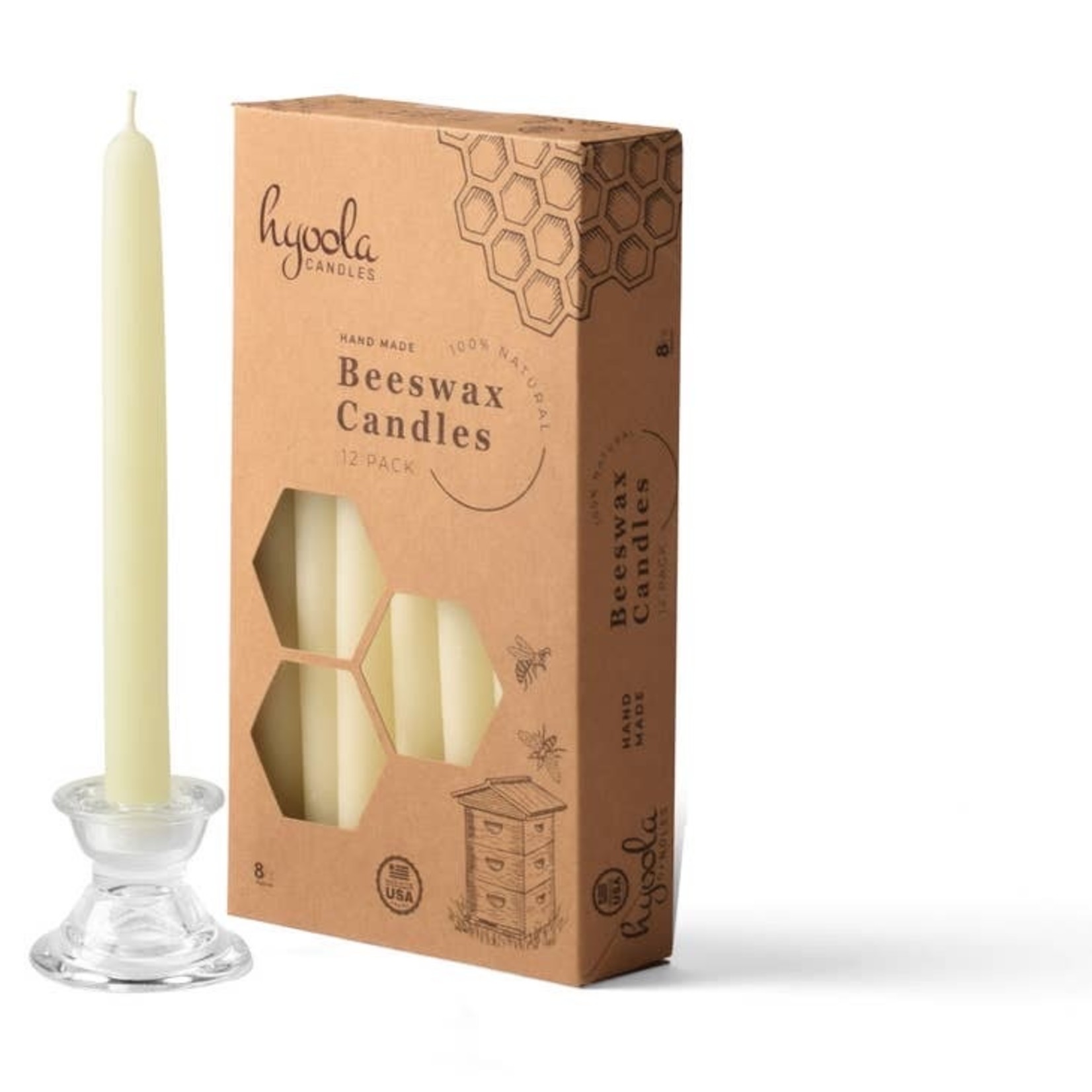 White Beeswax Taper Candles 12 pk