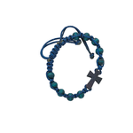 Blue Cord Cross Rosary Bracelet