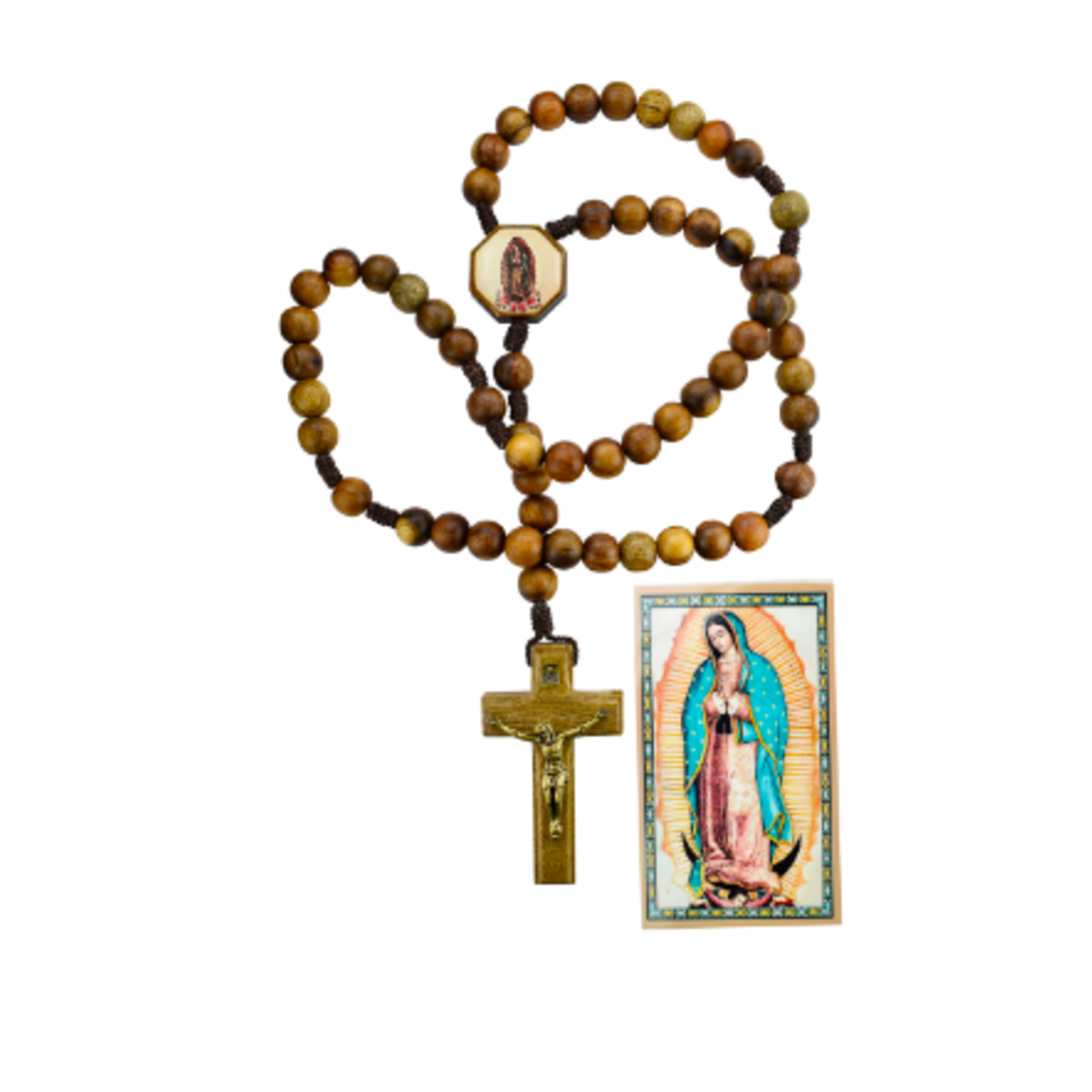 Our Lady of Guadalupe Large Wood Rosary with Prayer Card