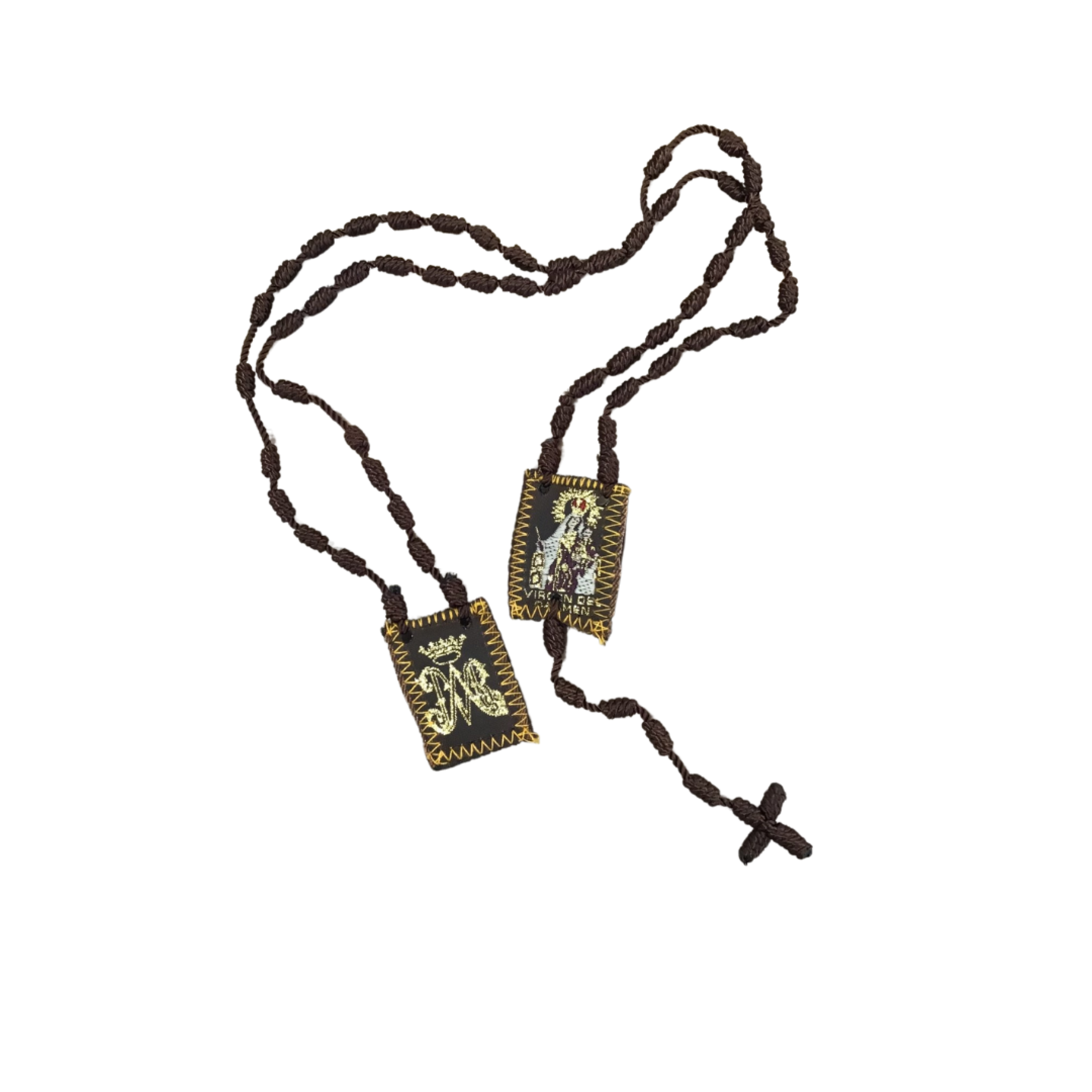 Hand Woven Brown Scapular and Rosary
