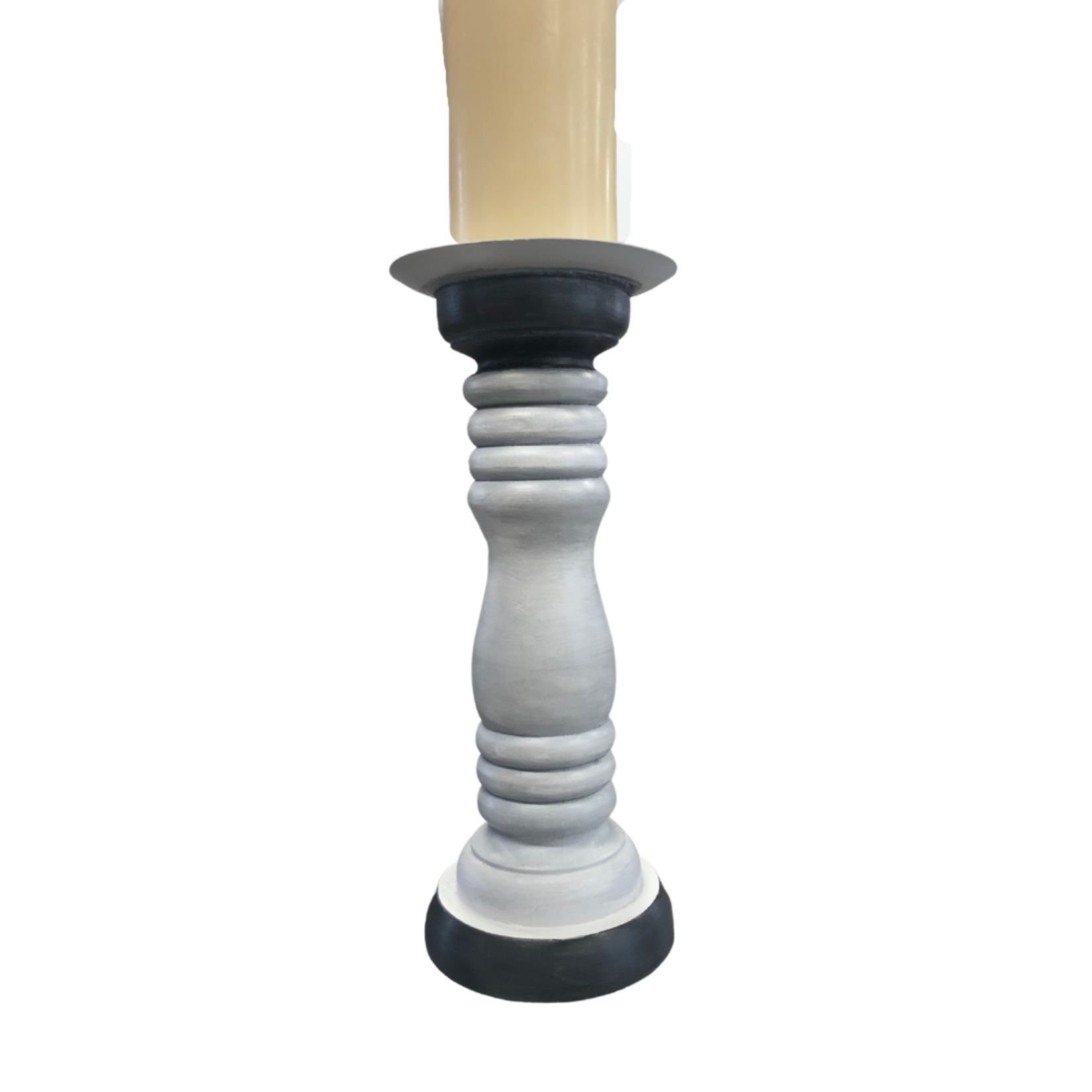 Pillar Candle Holder Two Tone Grey