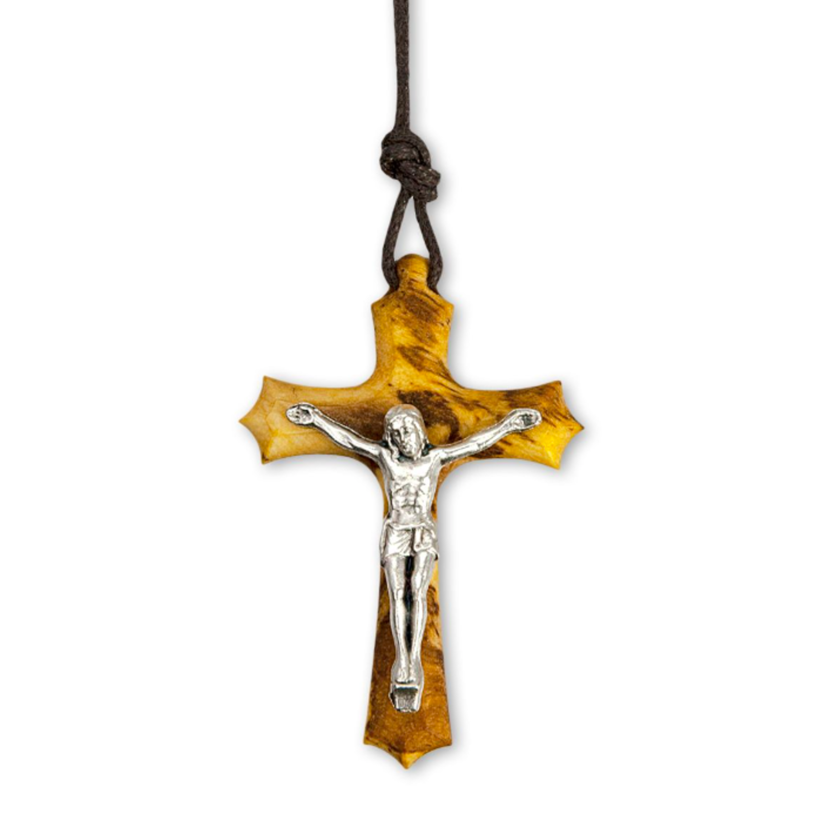 Olive Wood Crucifix Pendant on Cord