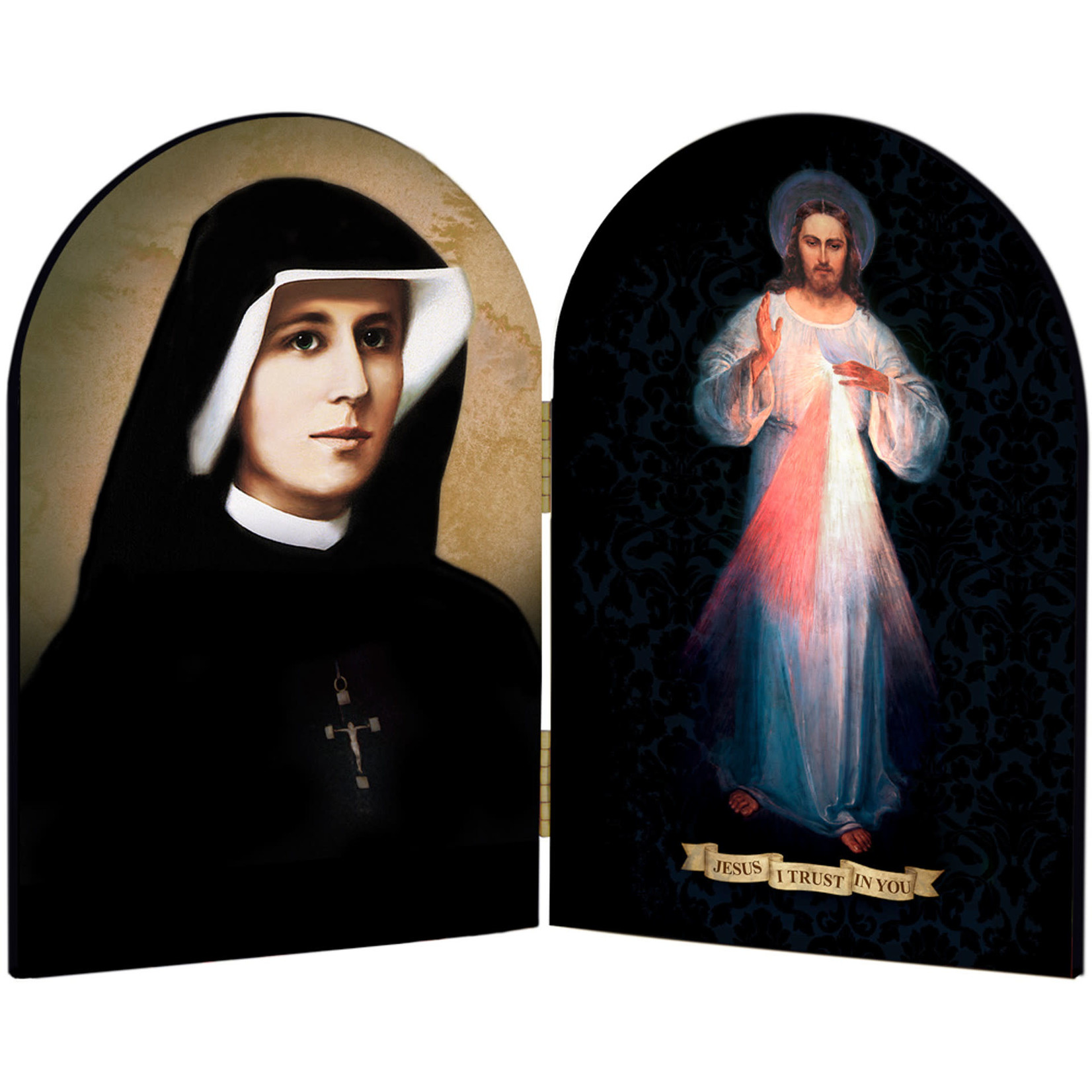 Saint Faustina and Divine Mercy Jesus Arched Diptych