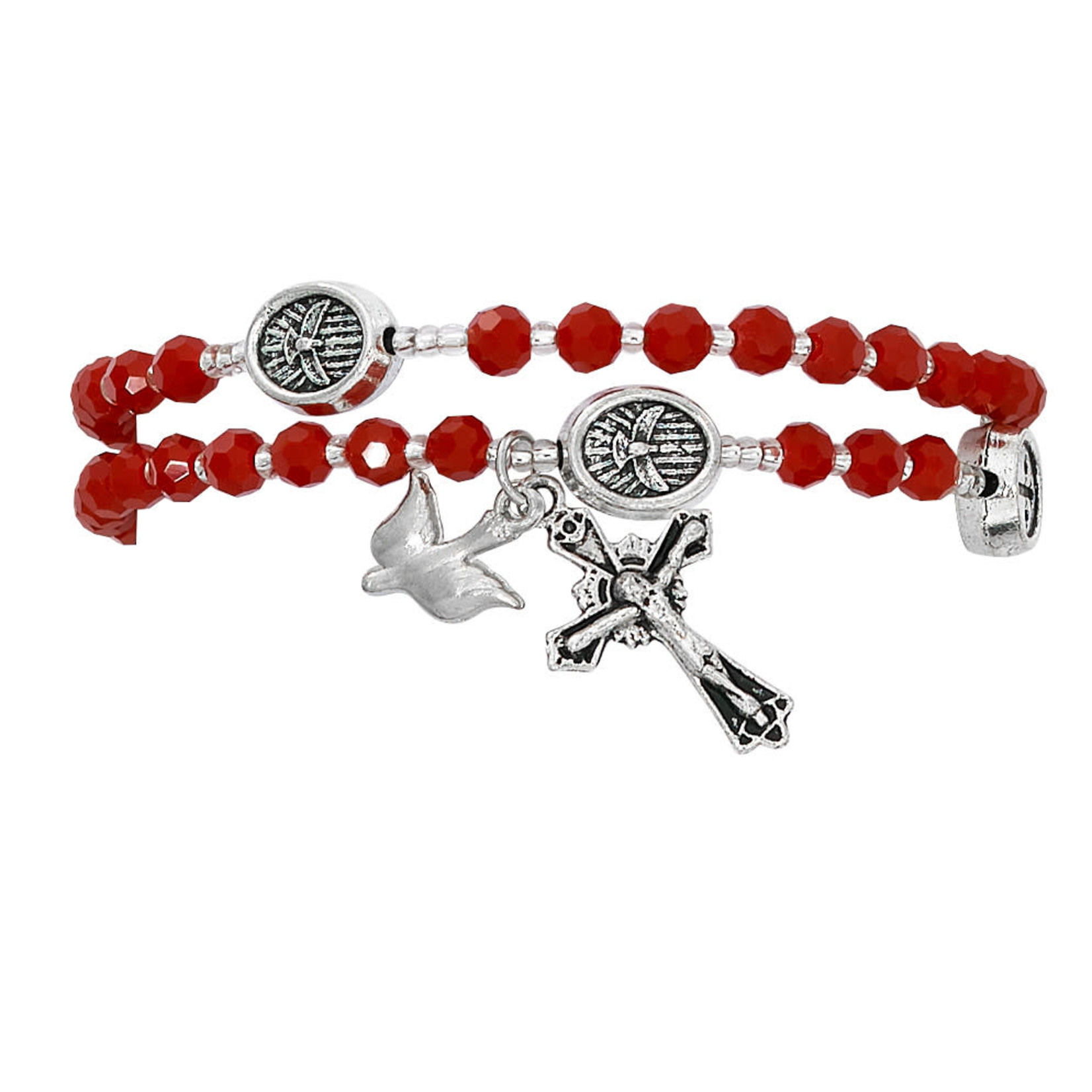 Red Twistable Rosary Bracelet with Dove