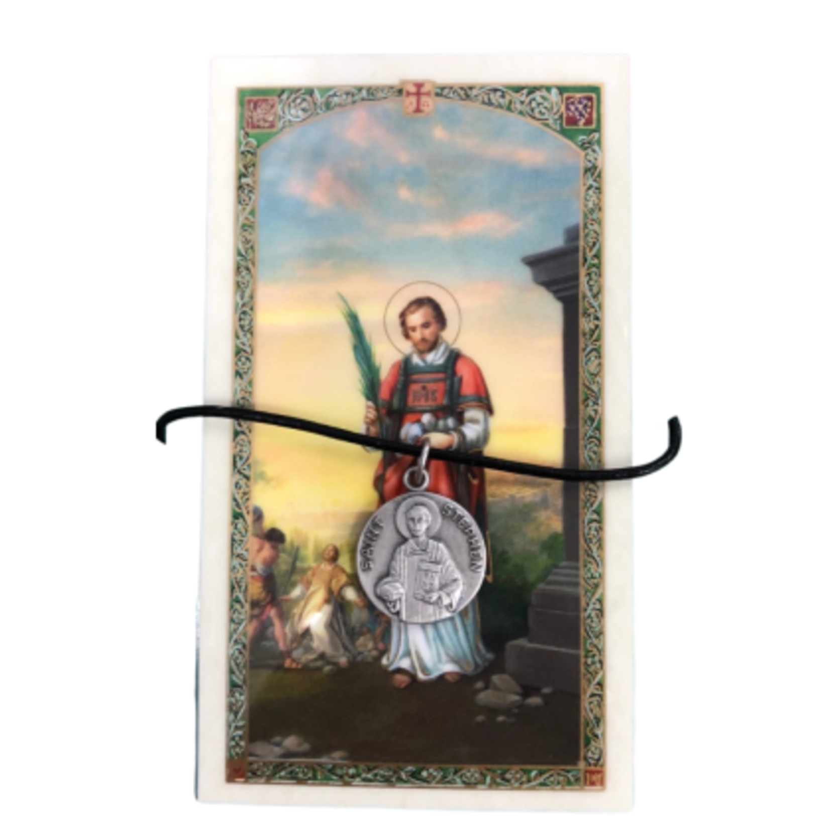 Saint Stephen Pewter Medal and Prayer Card Set