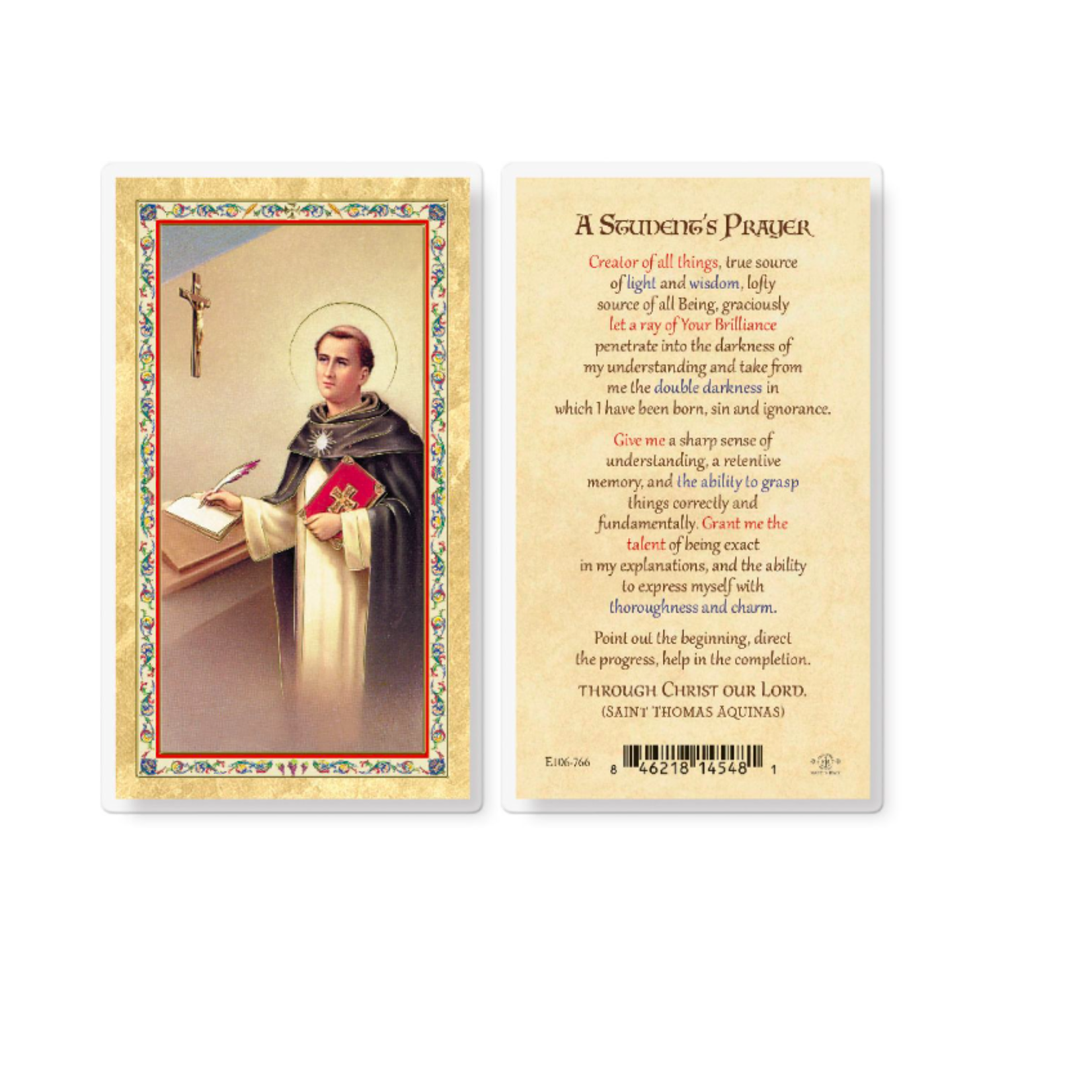 Prayer Card St Thomas Aquinas Students Prayer