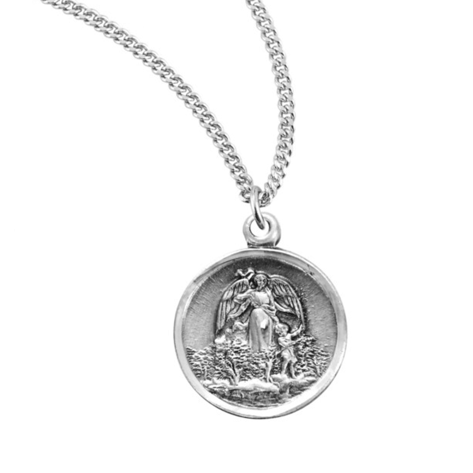 Sterling Silver Round Guardian Angel Medal