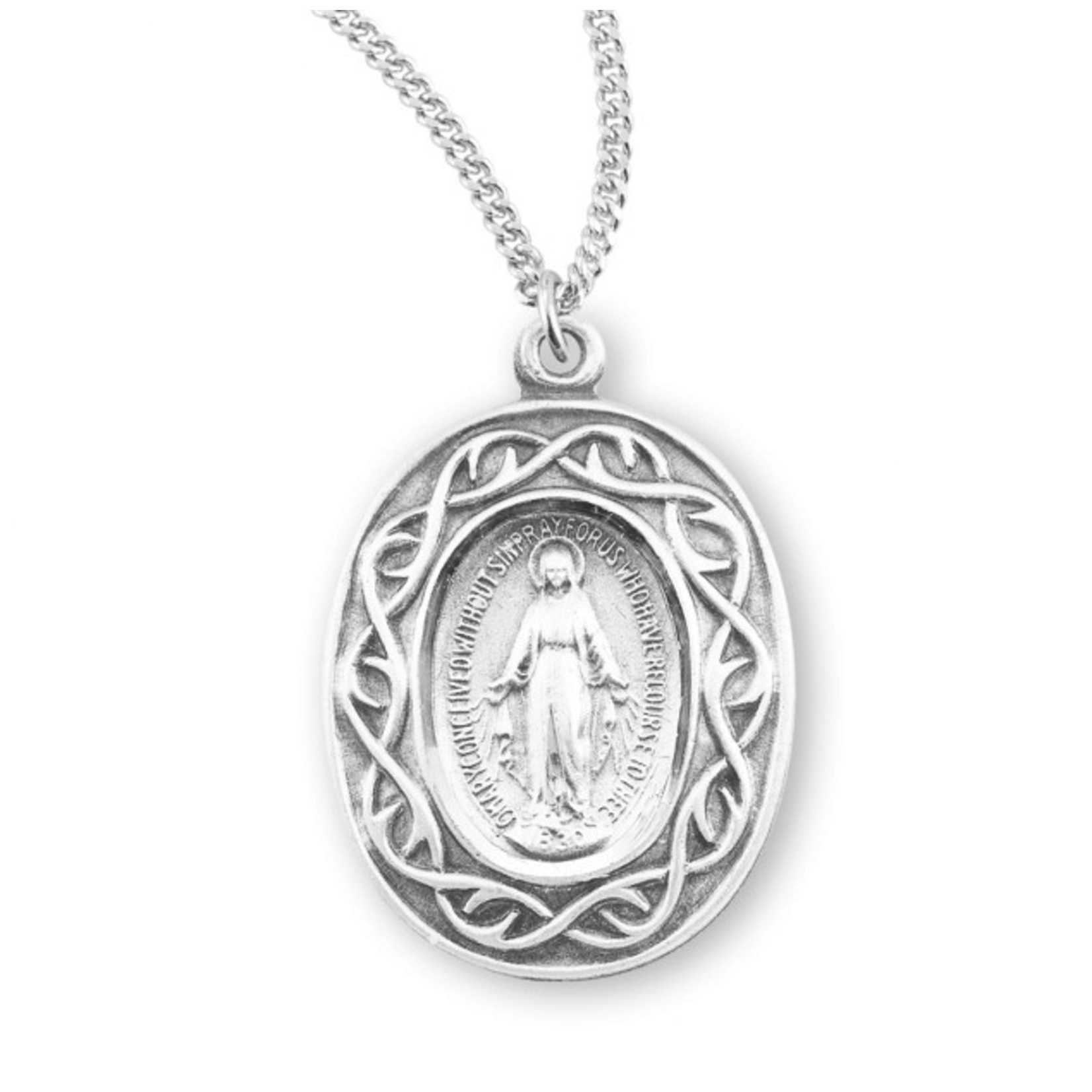 Sterling Silver Miraculous Medal with Crown of Thorns