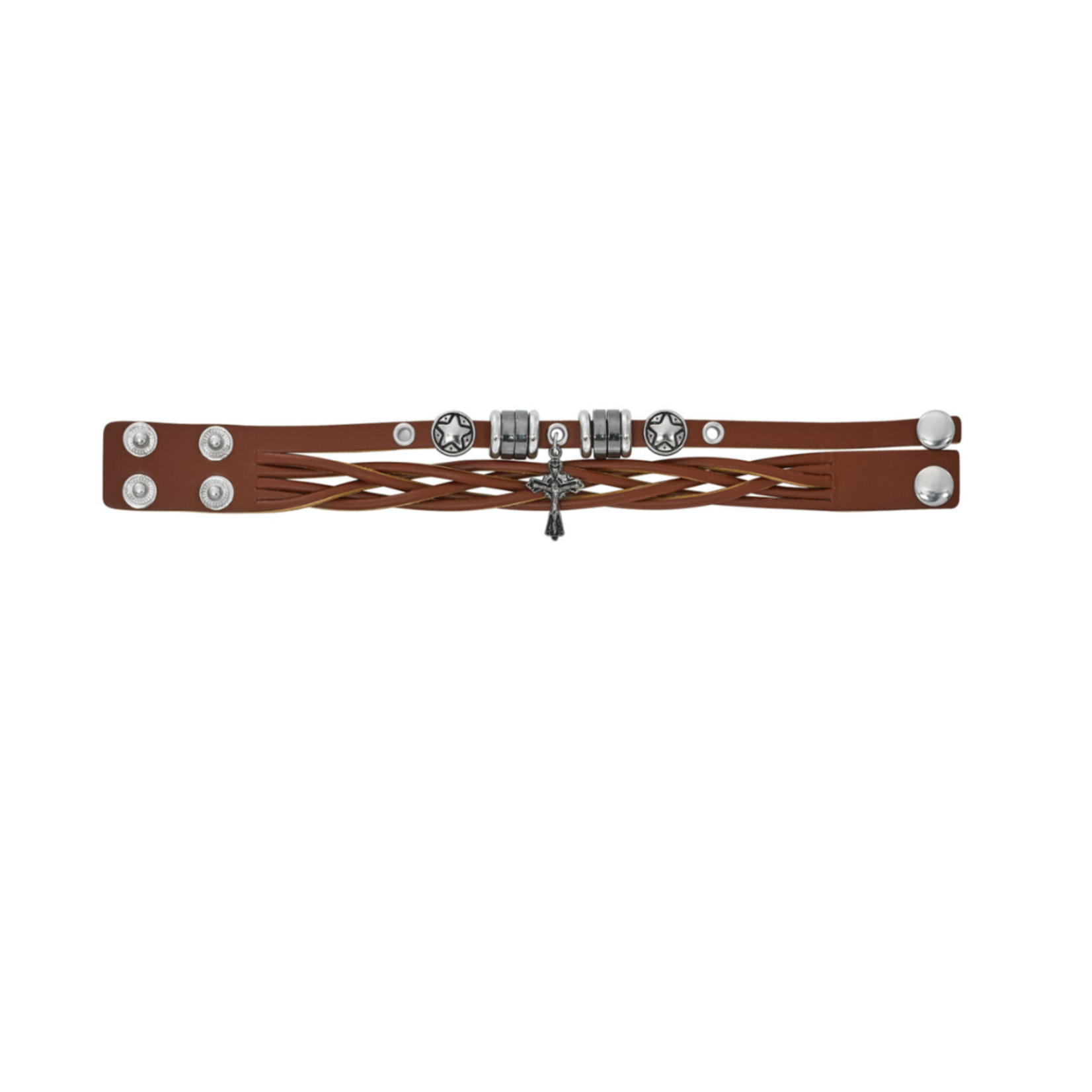 Leather Bracelet with Crucifix and Stars