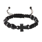 Black Cord Cross Rosary Bracelet