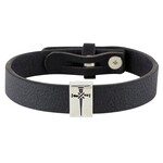 Black Leather Bracelet with Cross of Nails
