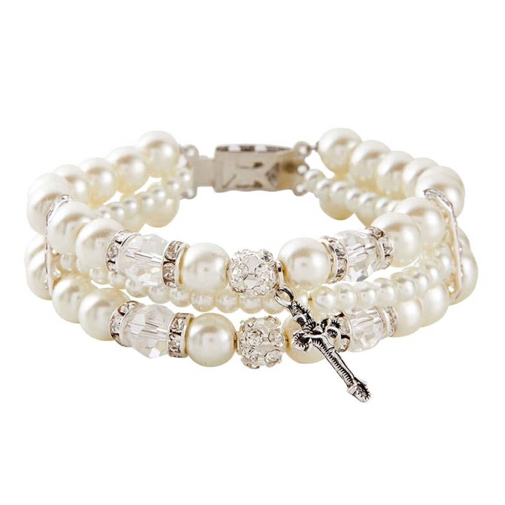 Three Strand Pearl and Crystal Bracelet