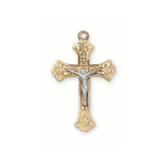 18KT Gold on SS two tone Crucifix Pendant w/ 18” chain