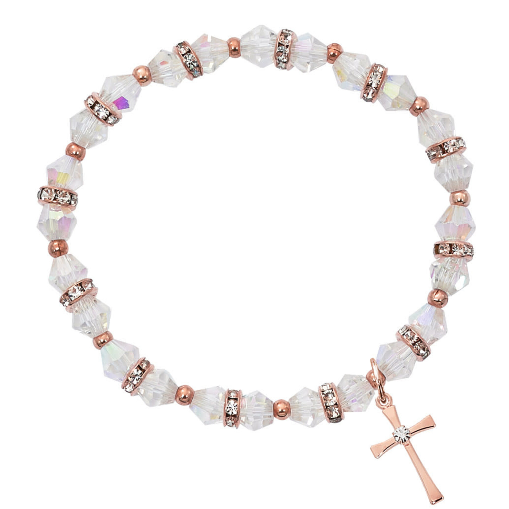 Rose Gold and Crystal Stretch Bracelet with Cross