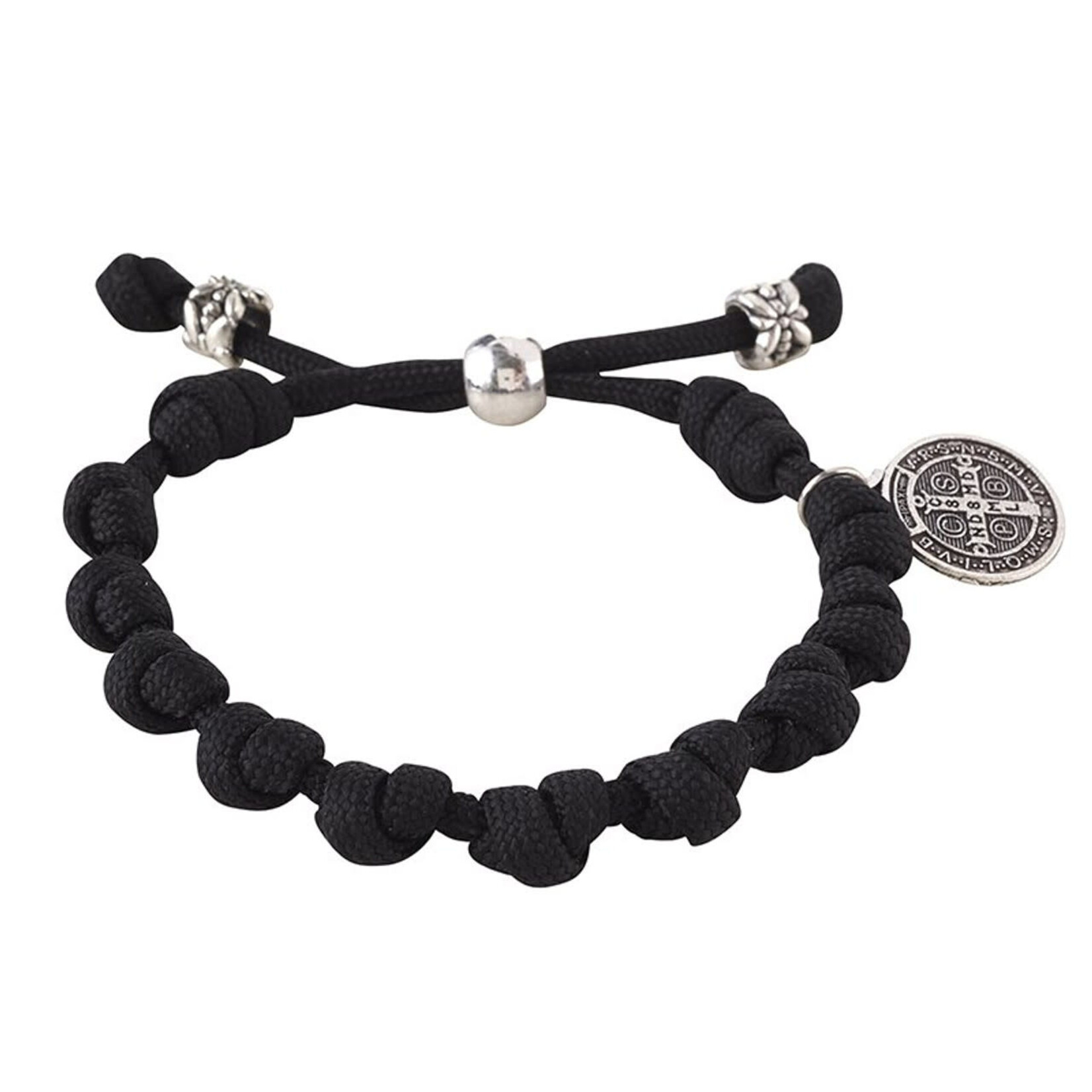 Black Paracord Rosary Bracelet with St Benedict Medal