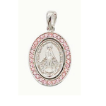 Sterling Miraculous Medal with Pink Stones