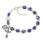 Blue Floral Crystal Rosary Bracelet with Clasp