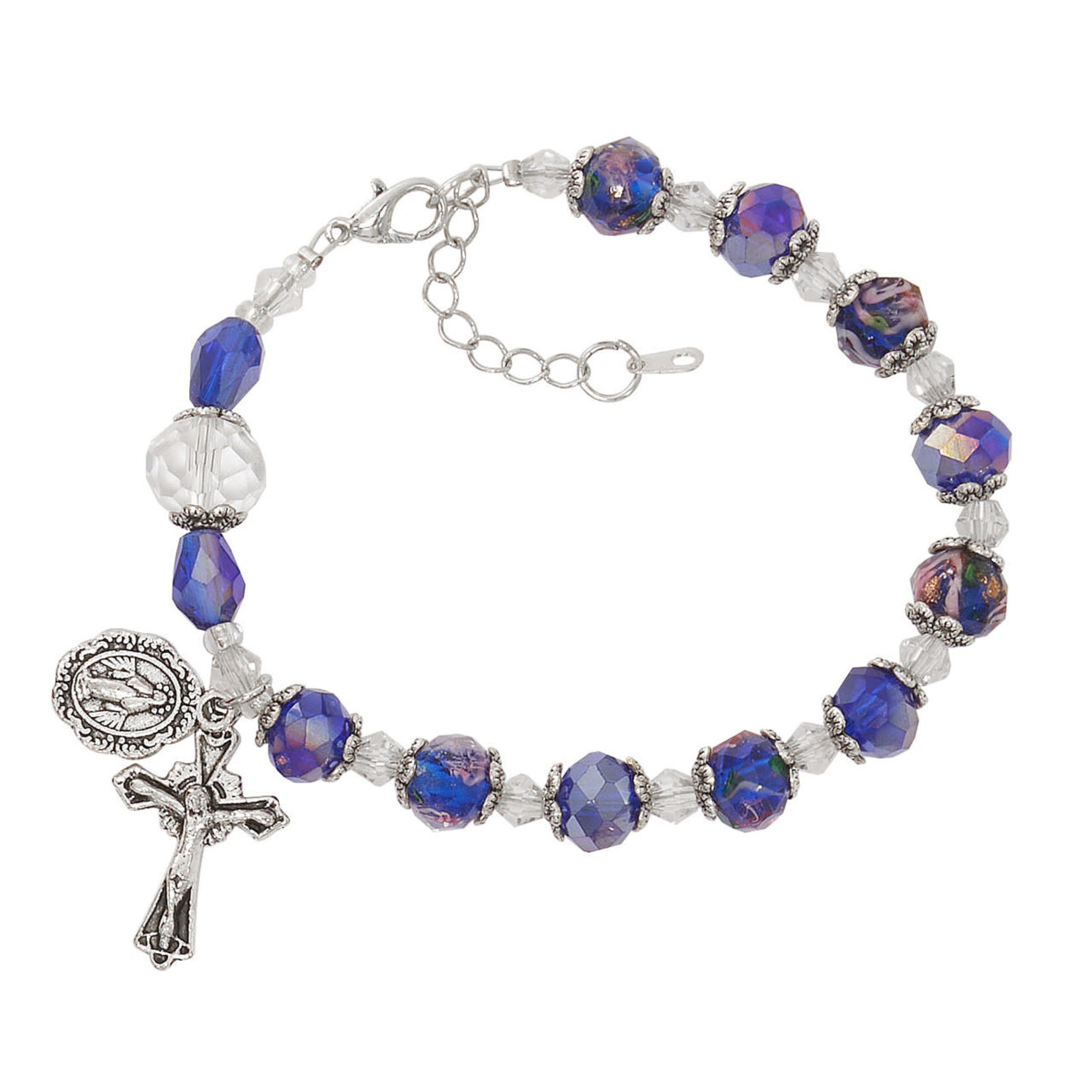 Blue Floral Crystal Rosary Bracelet with Clasp