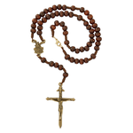 Brown Wood St Michael Rosary Necklace
