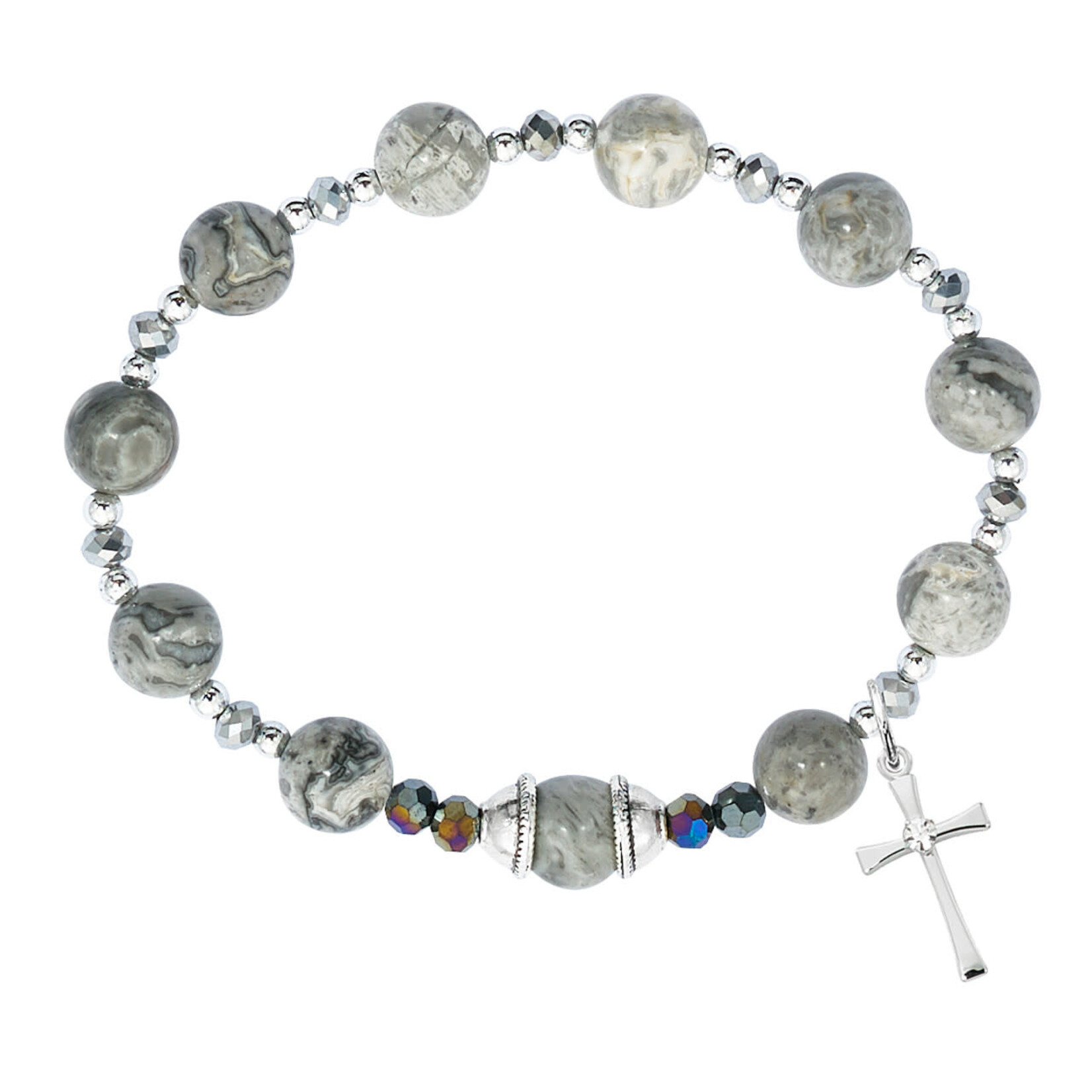 Grey Marble Rosary Stretch Bracelet