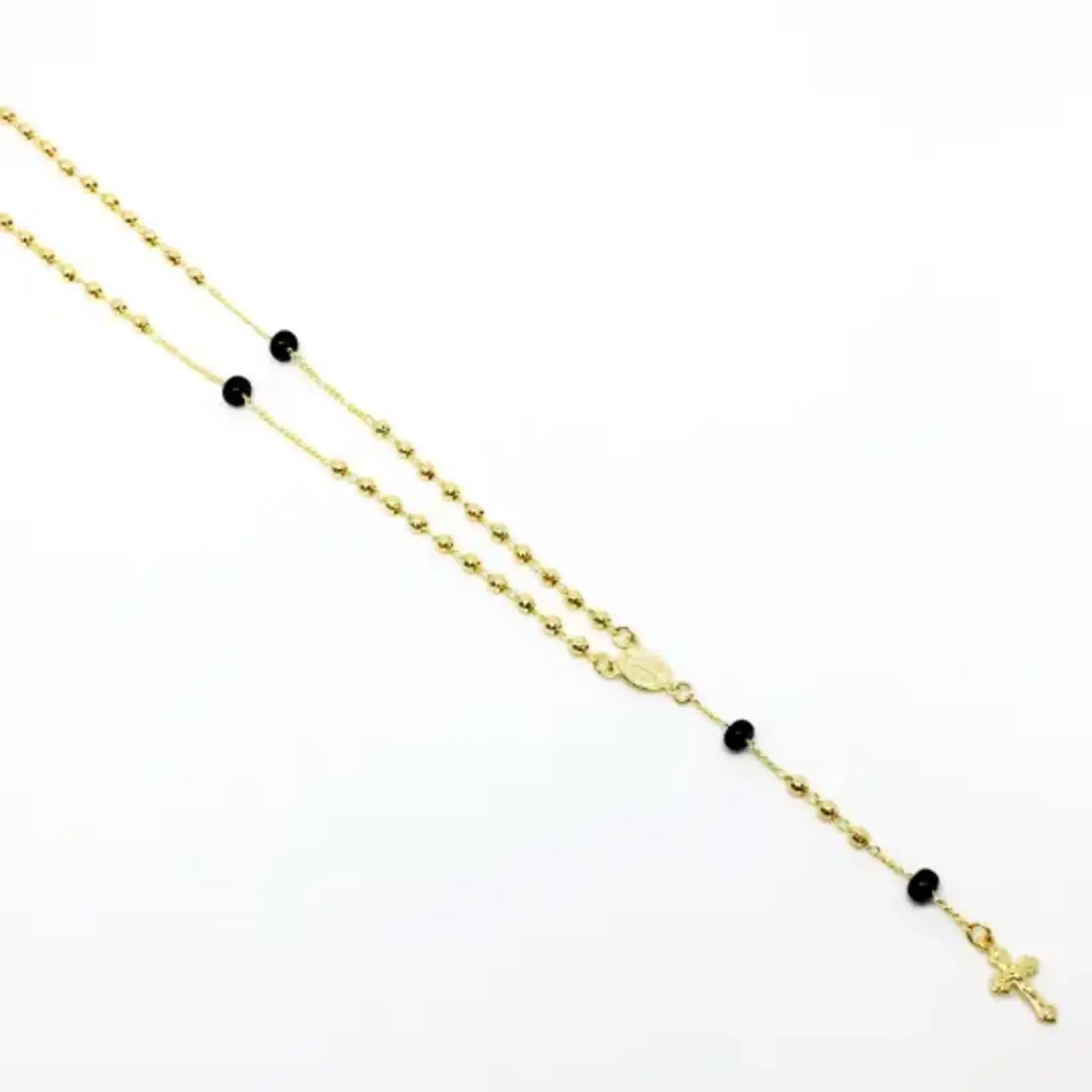 18K Gold Filled Rosary with Black Beads