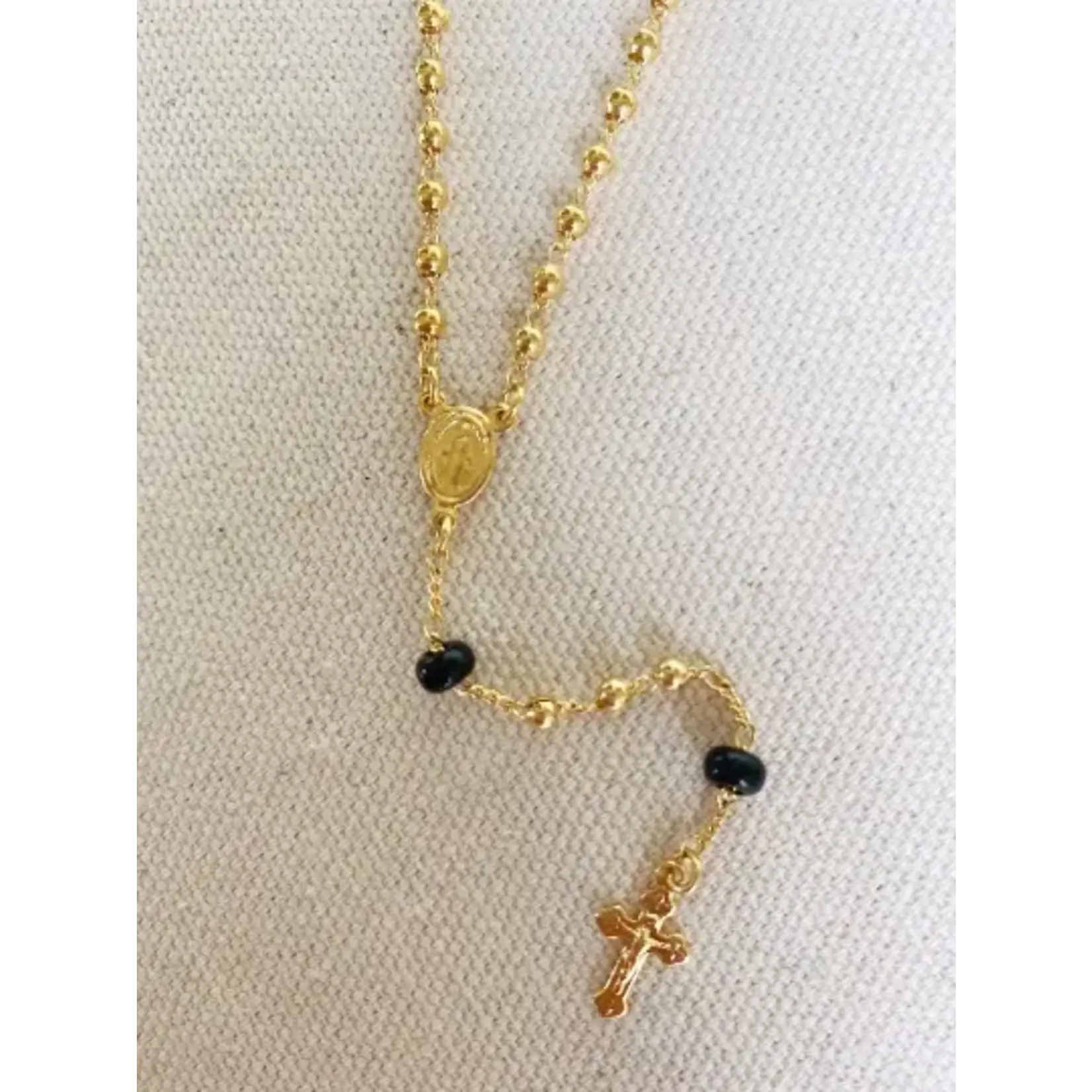 18K Gold Filled Rosary with Black Beads