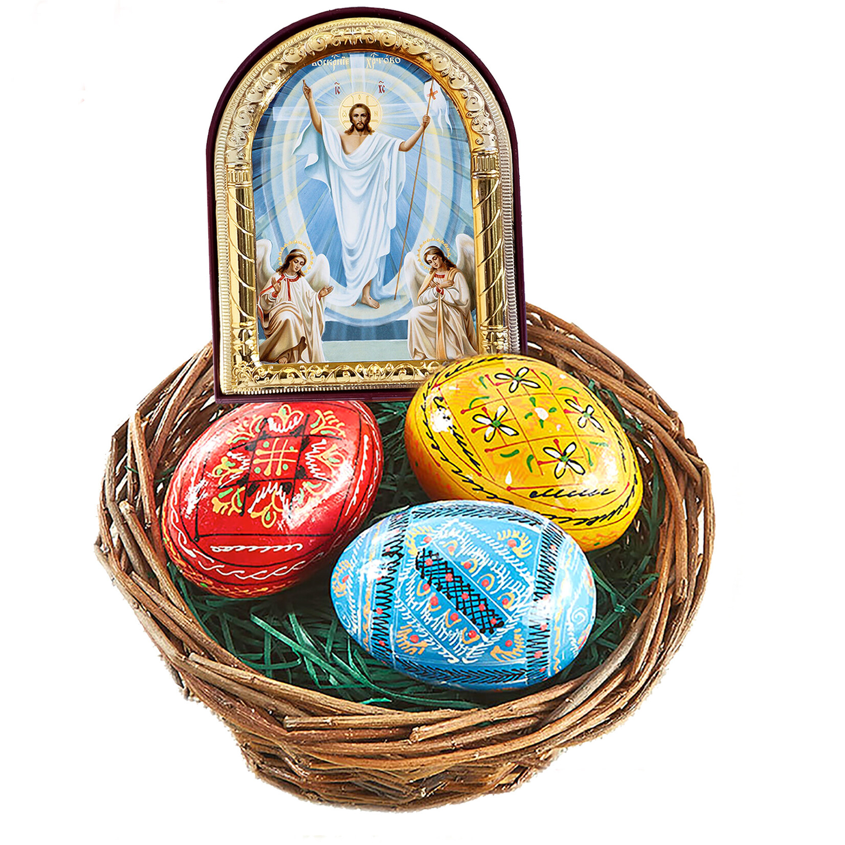Pysanki and Ornate Resurrection Icon Easter Basket