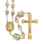 Brass Tulip Capped Rosary with Crystals