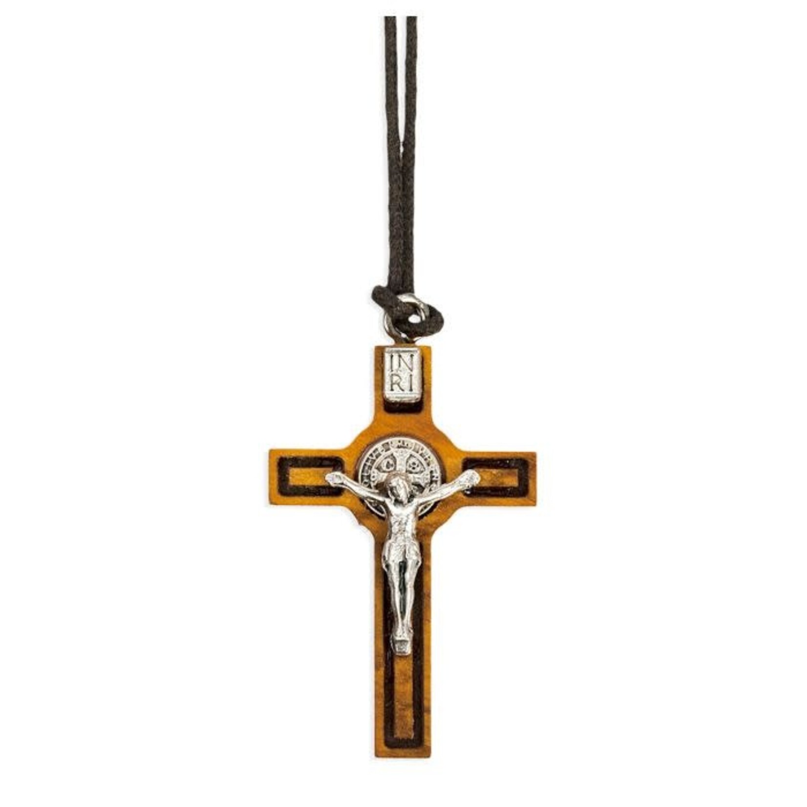 Olive Wood St Benedict Crucifix Pendant Small