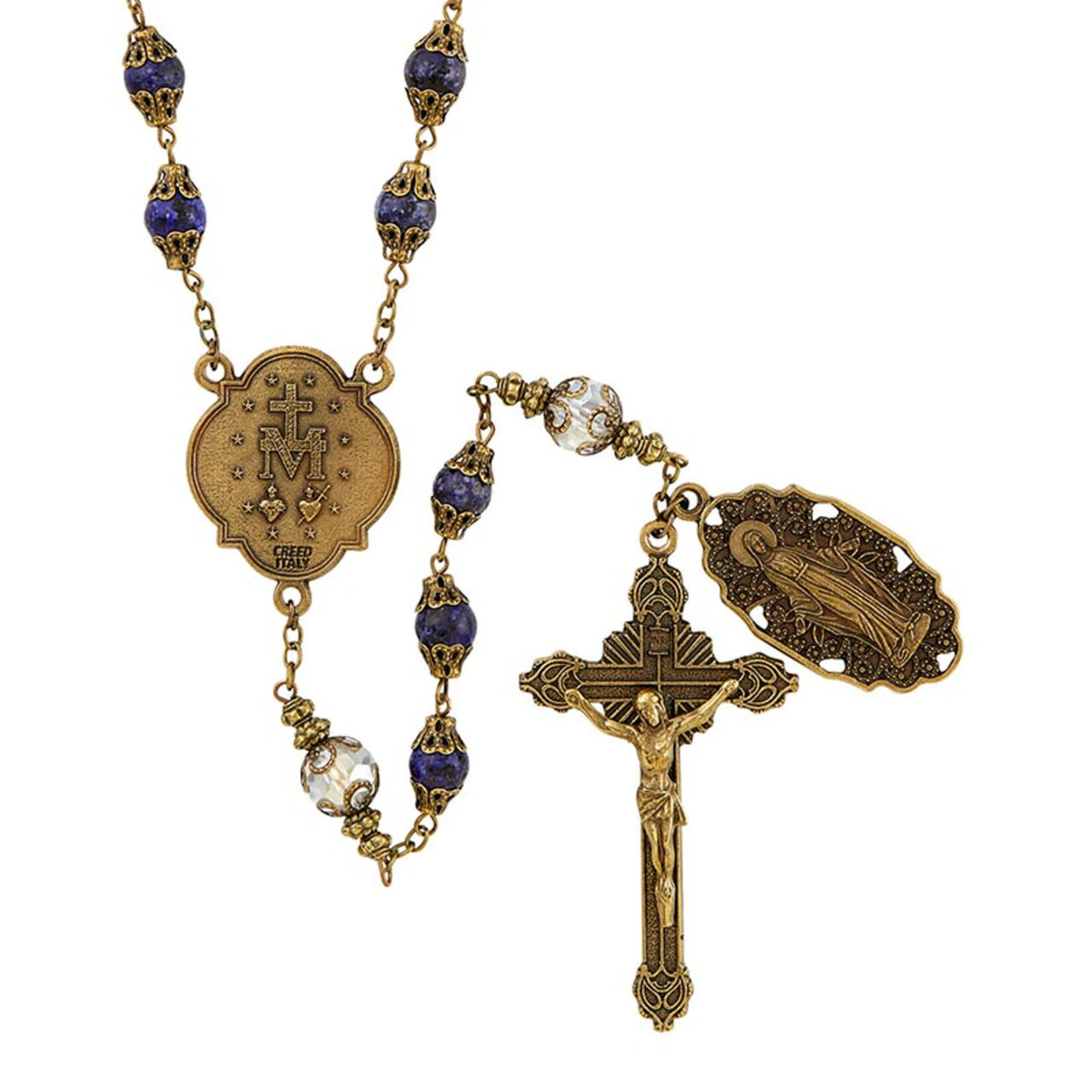 Vintage Rosary Miraculous Medal Blue Lapis
