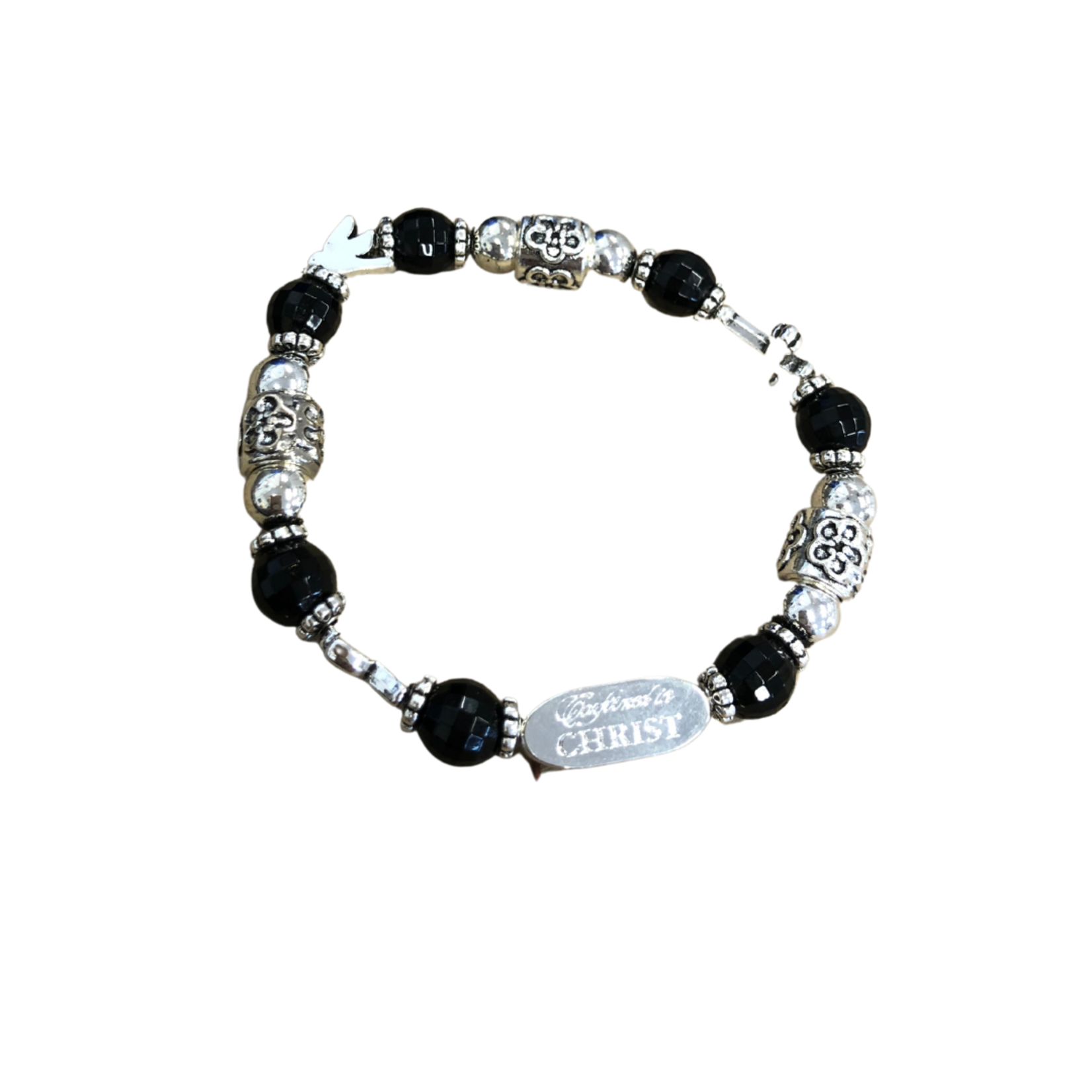 Confirmed in Christ Stretch Bracelet Silver and Black