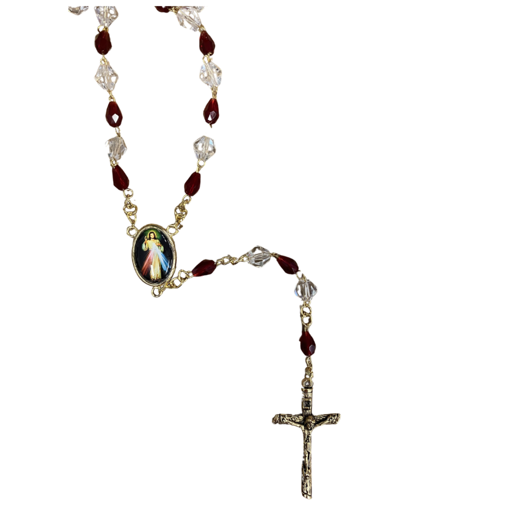 Divine Mercy Crystal Rosary Gold