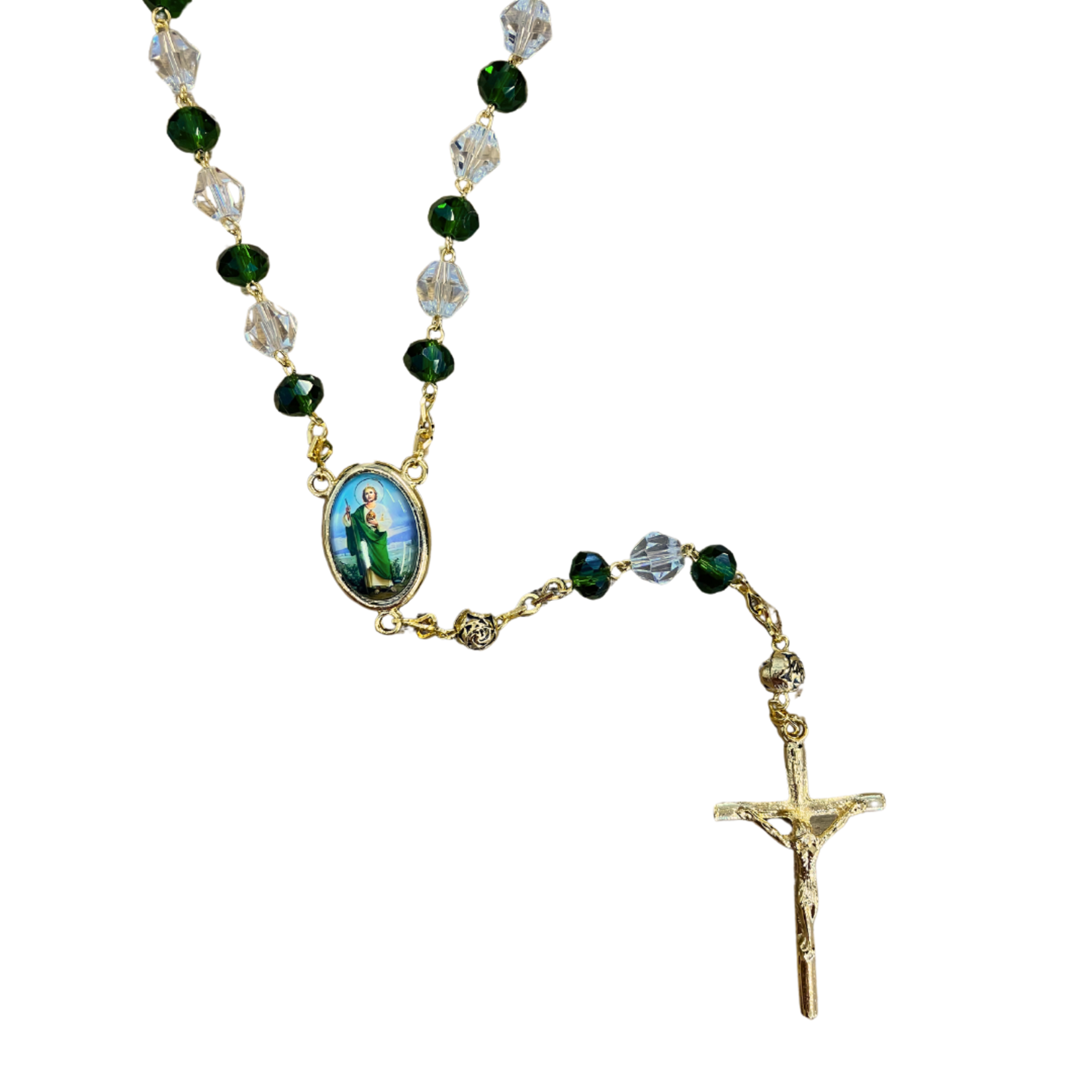 Saint Jude Rosary Green Crystal