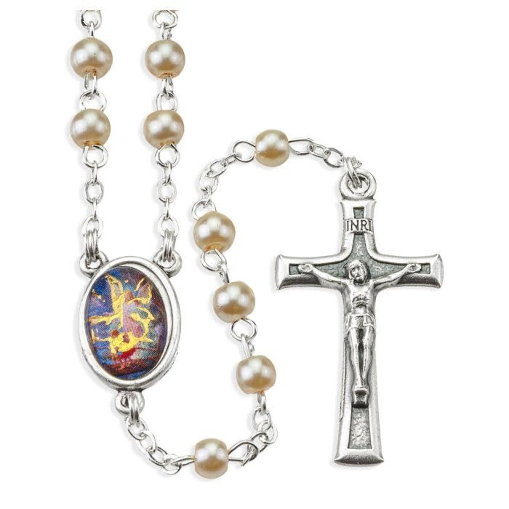 Guardian Angel White Bead Rosary