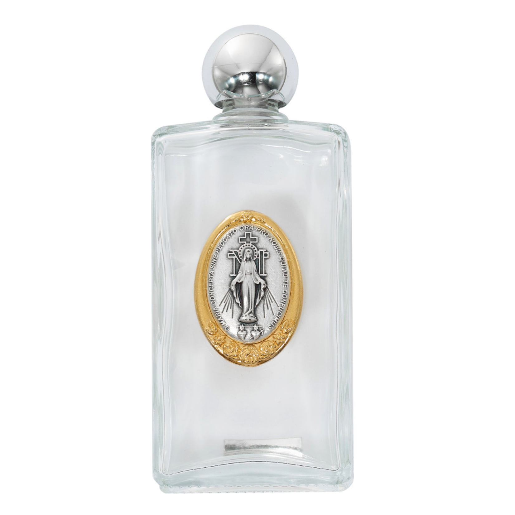 Large Glass Holy Water Bottle Miraculous Medal