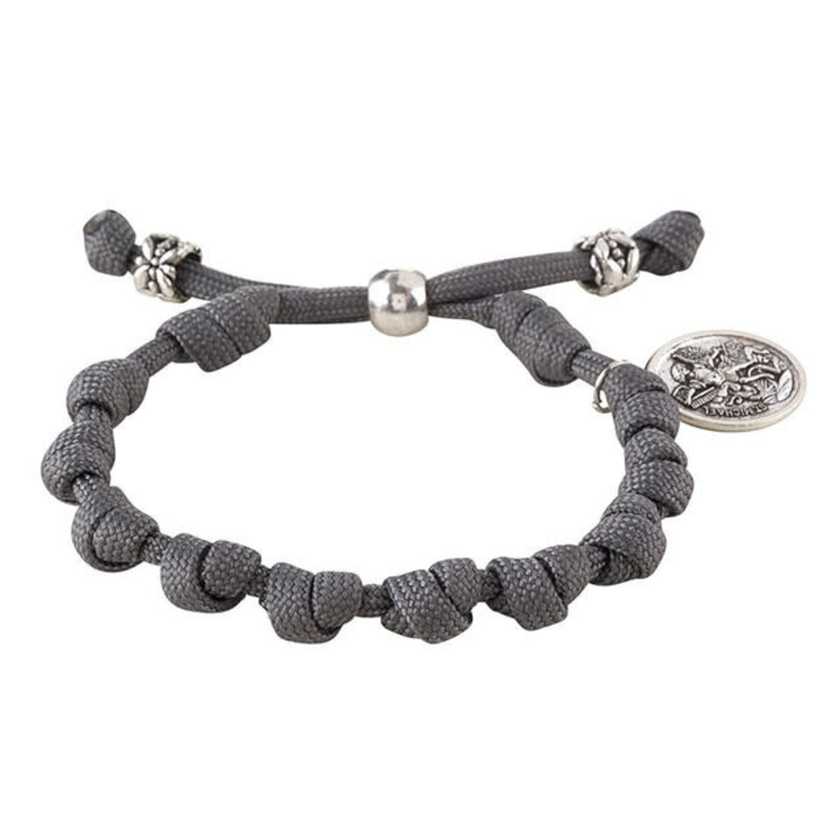 Gray Paracord Rosary Bracelet with St Michael Medal