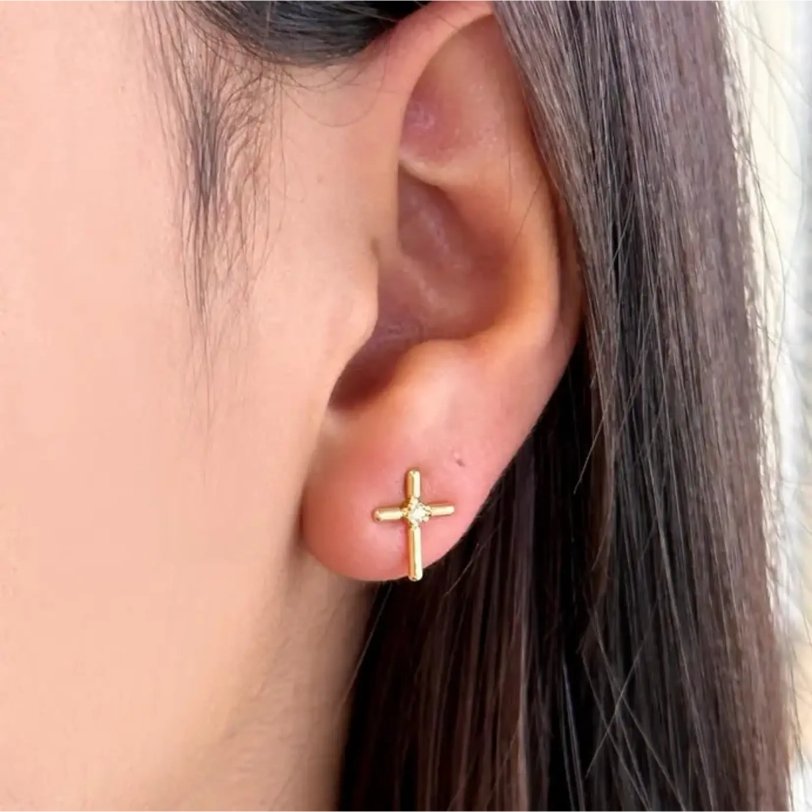 18K Gold Filled Cross Earrings
